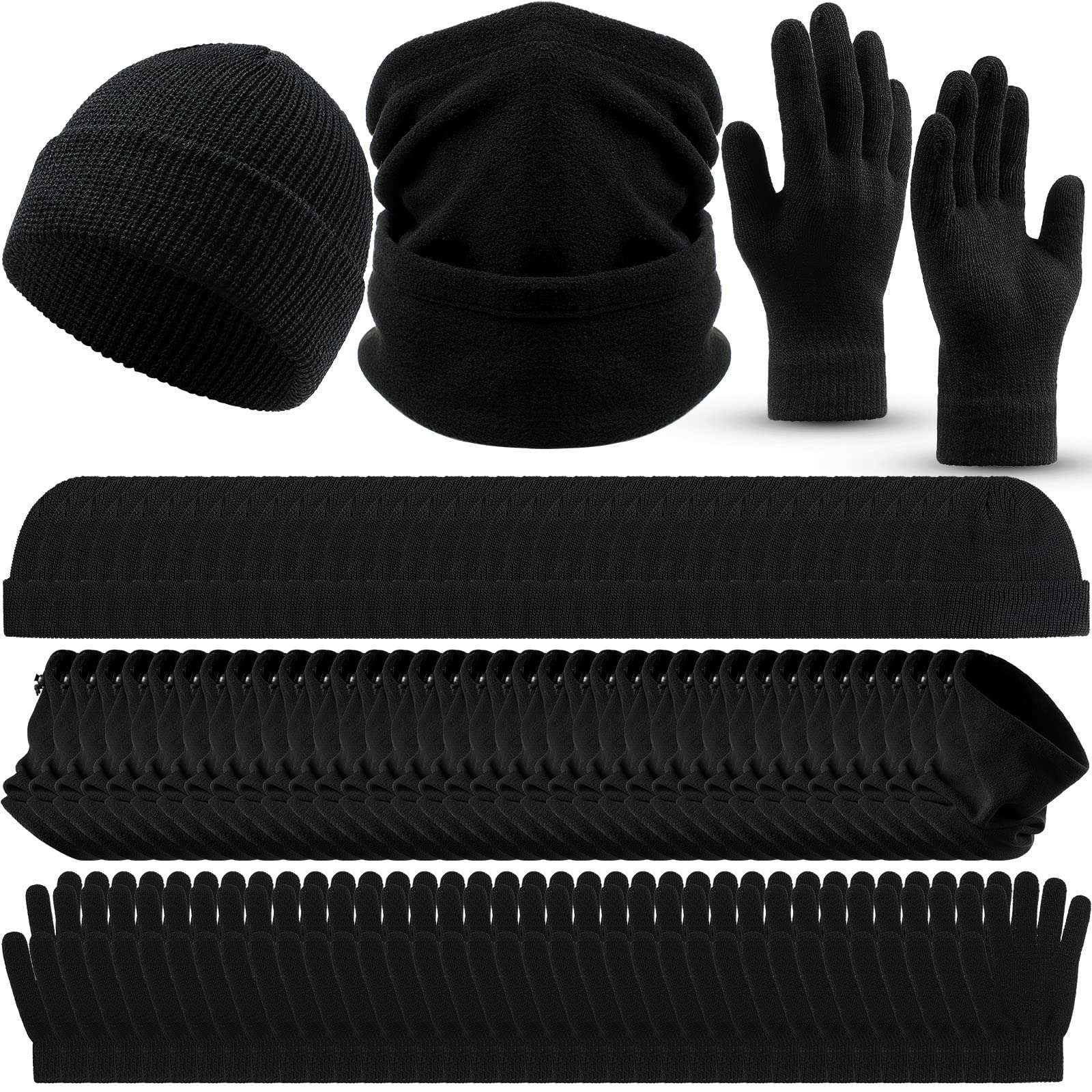 Foaincore 108 Pcs Winter Beanie Hat Gloves Neck Warmer Set Unisex Warm Hat Donation Charity Care Bundle for Homeless 1