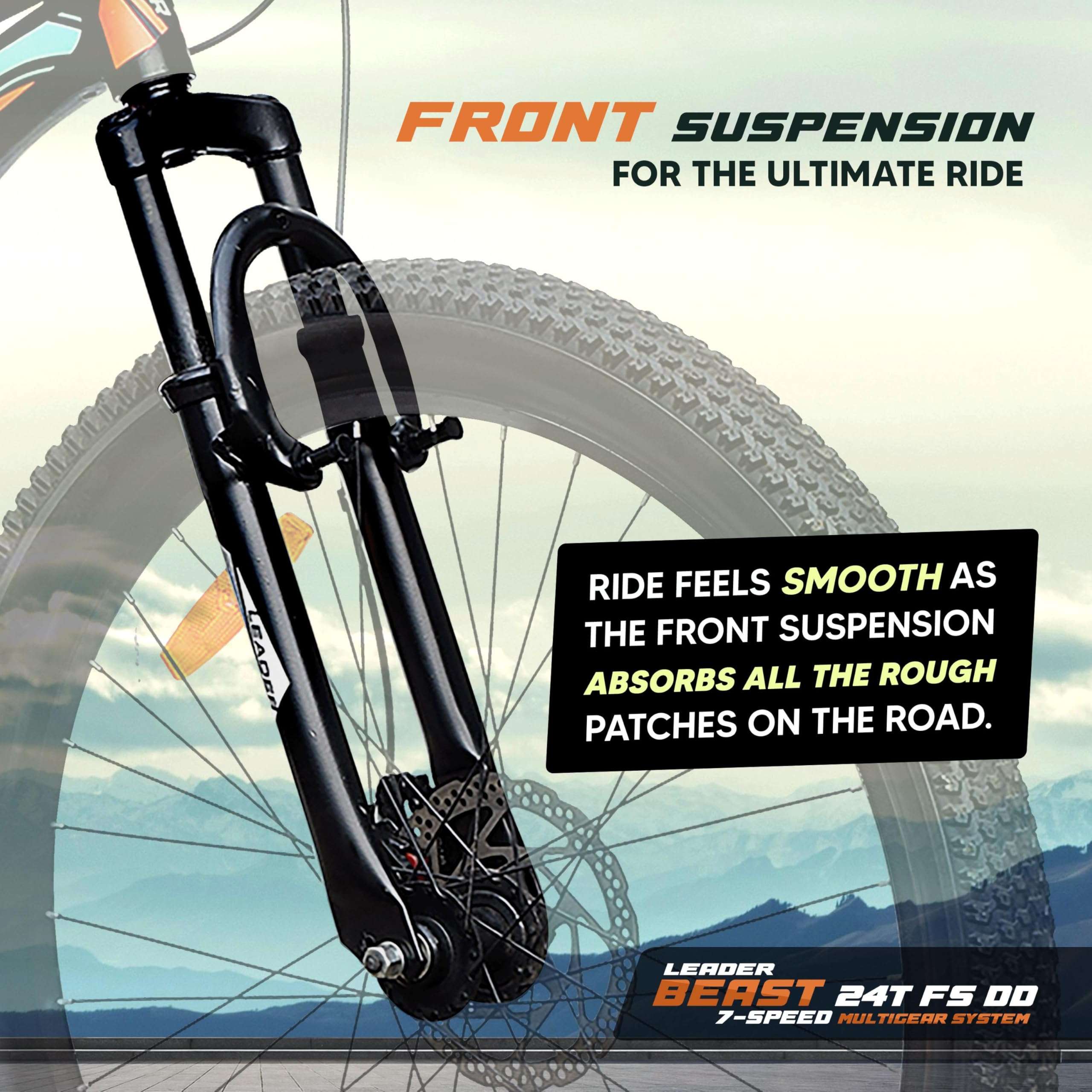 Leader Beast 24T 7-Speed Kids MTB Cycle | Kids Cycle with Sturdy 16 Inch Frame | Gear Bicycle with Front Suspension & Dual Disc Brakes | Ideal for Kids 9-13 Years (Black/Orange) 5