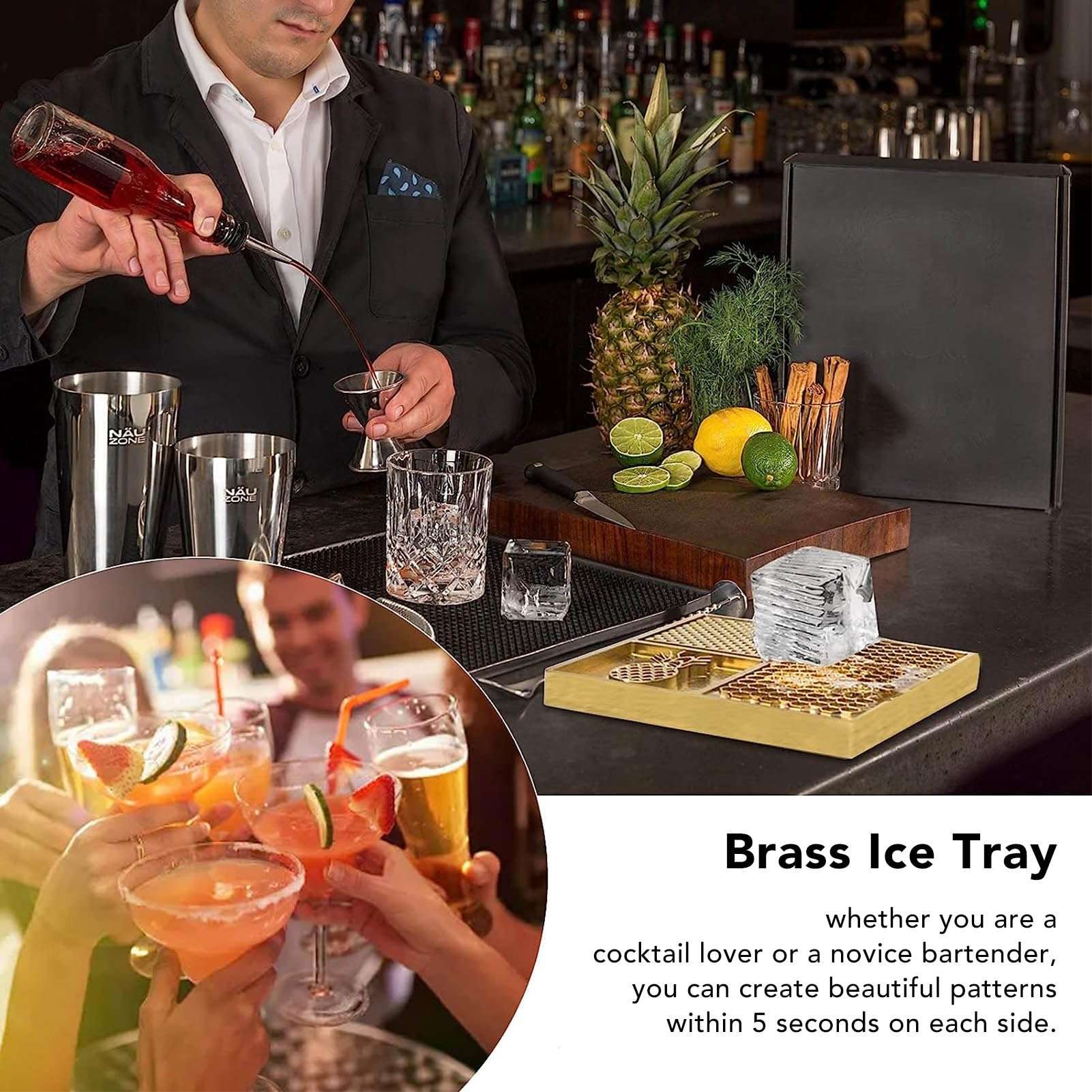 Ice Stamp, Brass, 4 Patterns Thickened Brass Rust Prevention Ice Stamping Tray for Bar Home 5