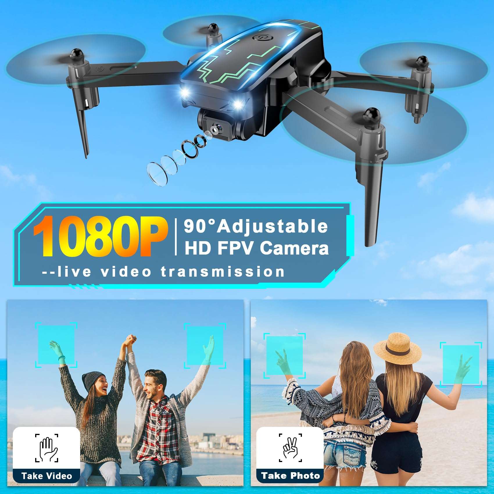 Mini Drone with Camera, Drones for Kids Adults, Boys Gifts, 1080P HD Foldable Drone with Gravity Control, Gestures Selfie, Altitude Hold, One Key Start, 3D Flips, 2 Batteries, Toy for Boys Girls 5