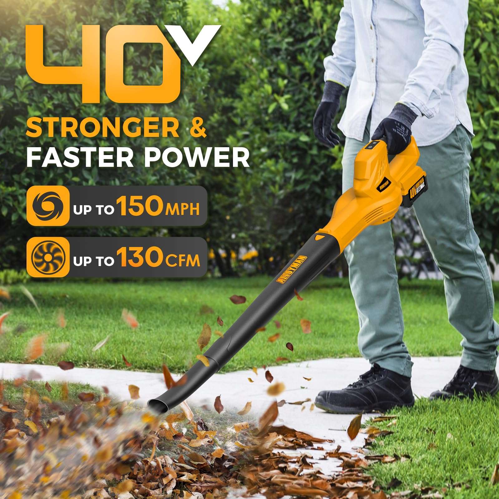 Alloyman 40V Max Cordless Leaf Blower, 130CFM150MPH Electric Leaf Blowers, with 2 * 2.6AH Batteries & Fast Charger, 3 Speed Mode Lightweight Mini Powered Leaf Blowers for Lawn Care/Snow Blowing 3