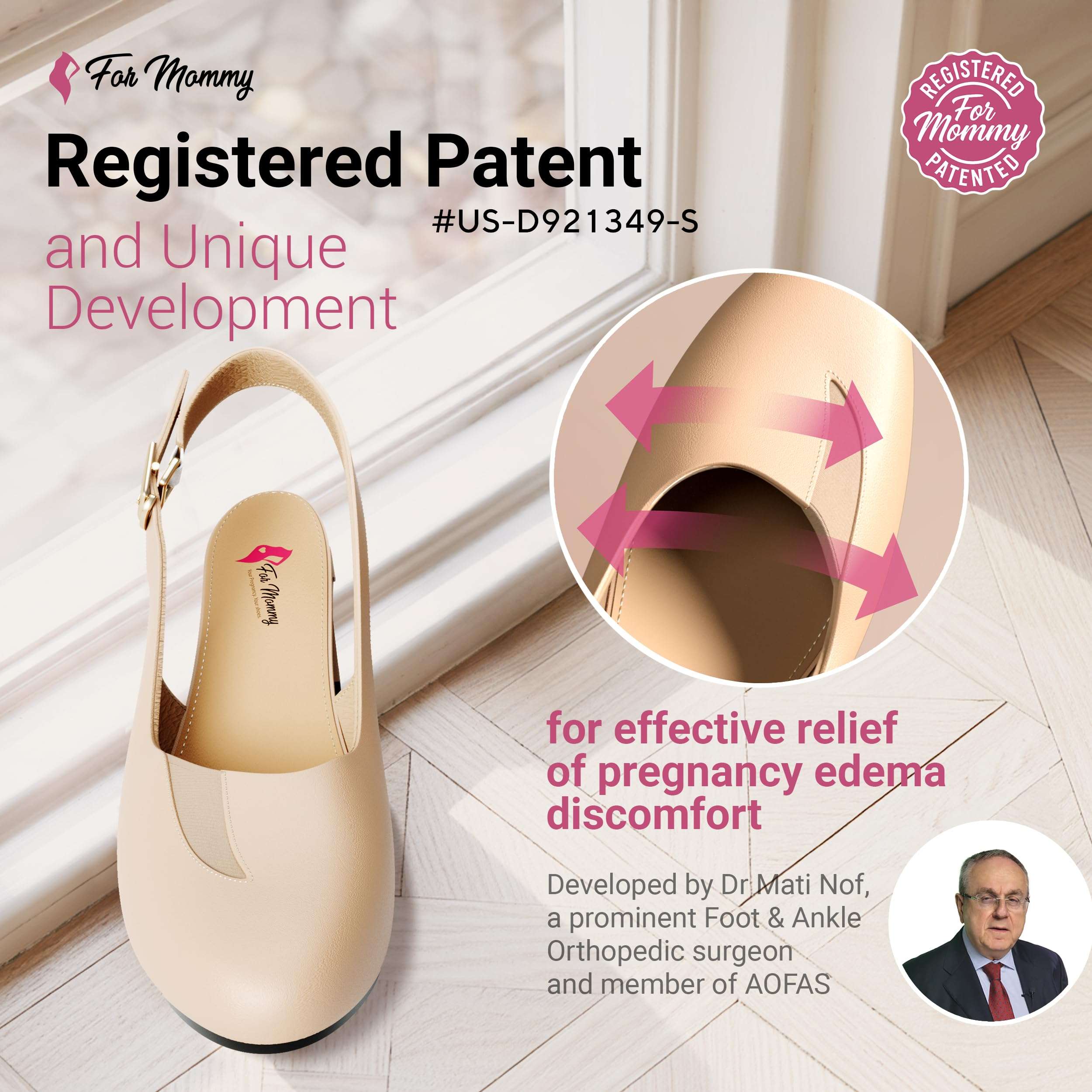 for Mommy Pregnancy Shoes for Swollen Feet – Stretchable with Patented Design, Providing Comfort and Style for Pregnant Women – Wide, Non-Slip Shoes Beige 6