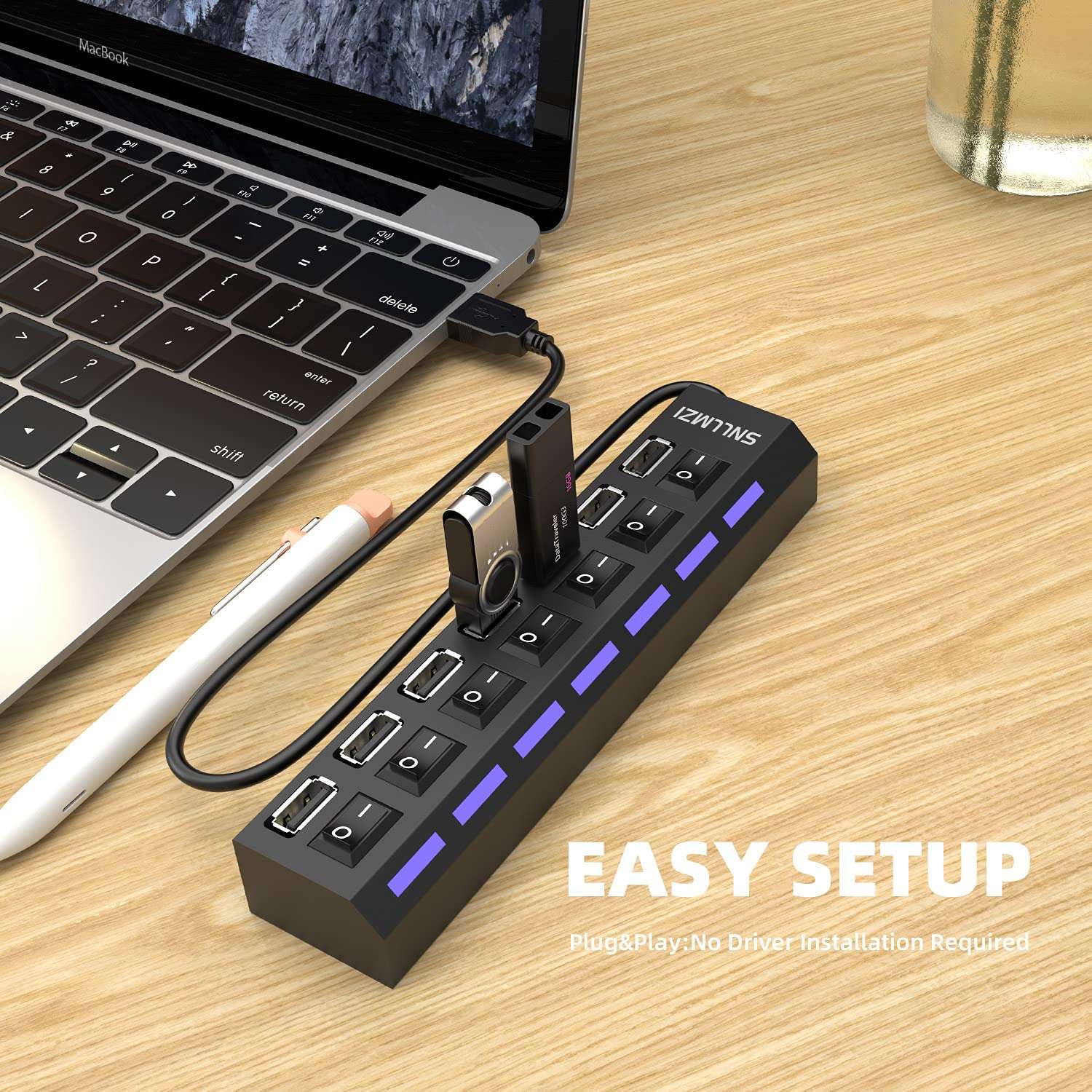 USB Hub, 7 Port USB 2.0 Hub LED Portable High-Speed Compatible for iMac Pro, MacBook Air, Mac Mini/Pro, Surface Pro, PC and Laptop 4