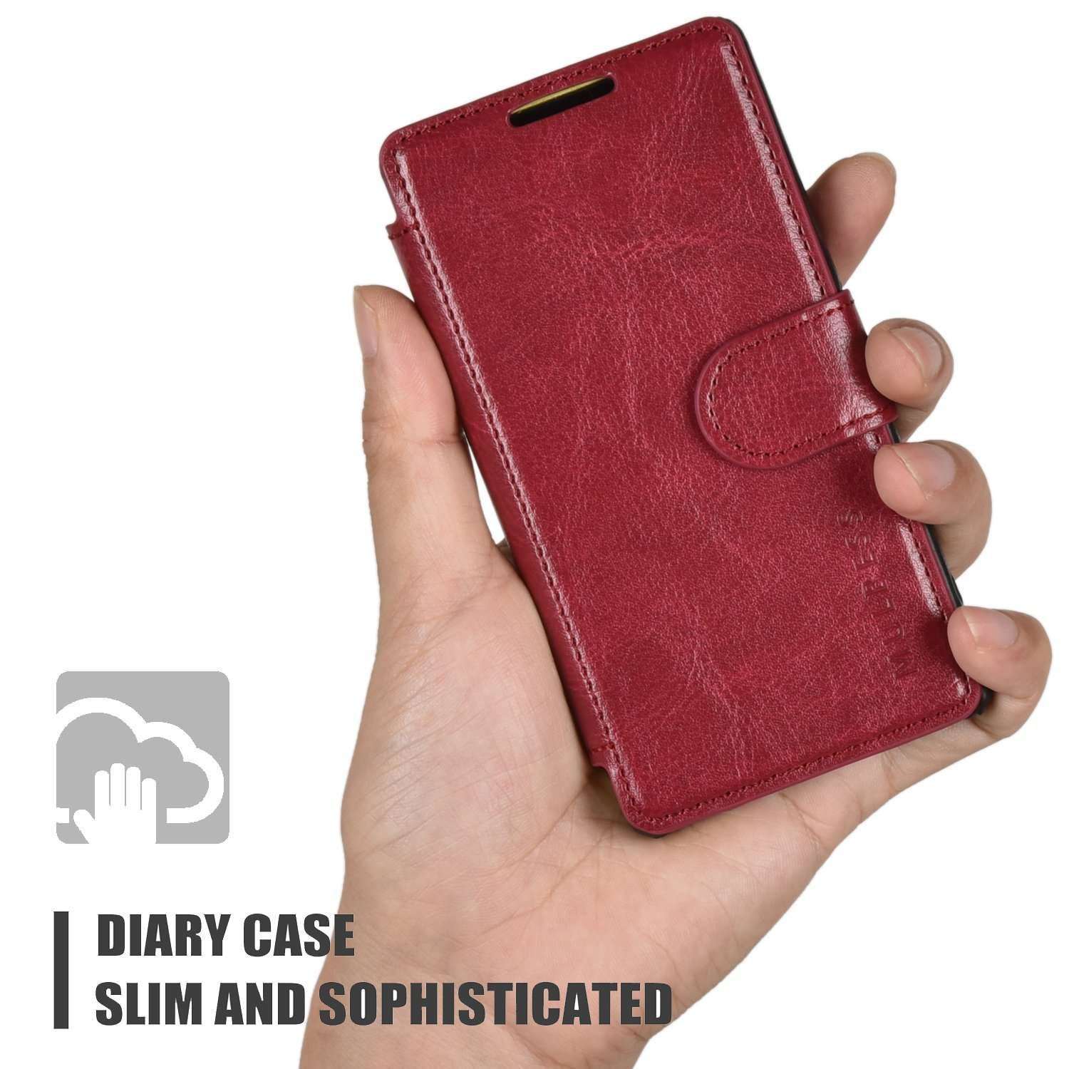 Mulbess Layered Sony Xperia Z5 Compact Leather Case，Flip Phone Case Wallet with Magnetic Clasp for Sony Xperia Z5 Compact Cover, Wine Red 2