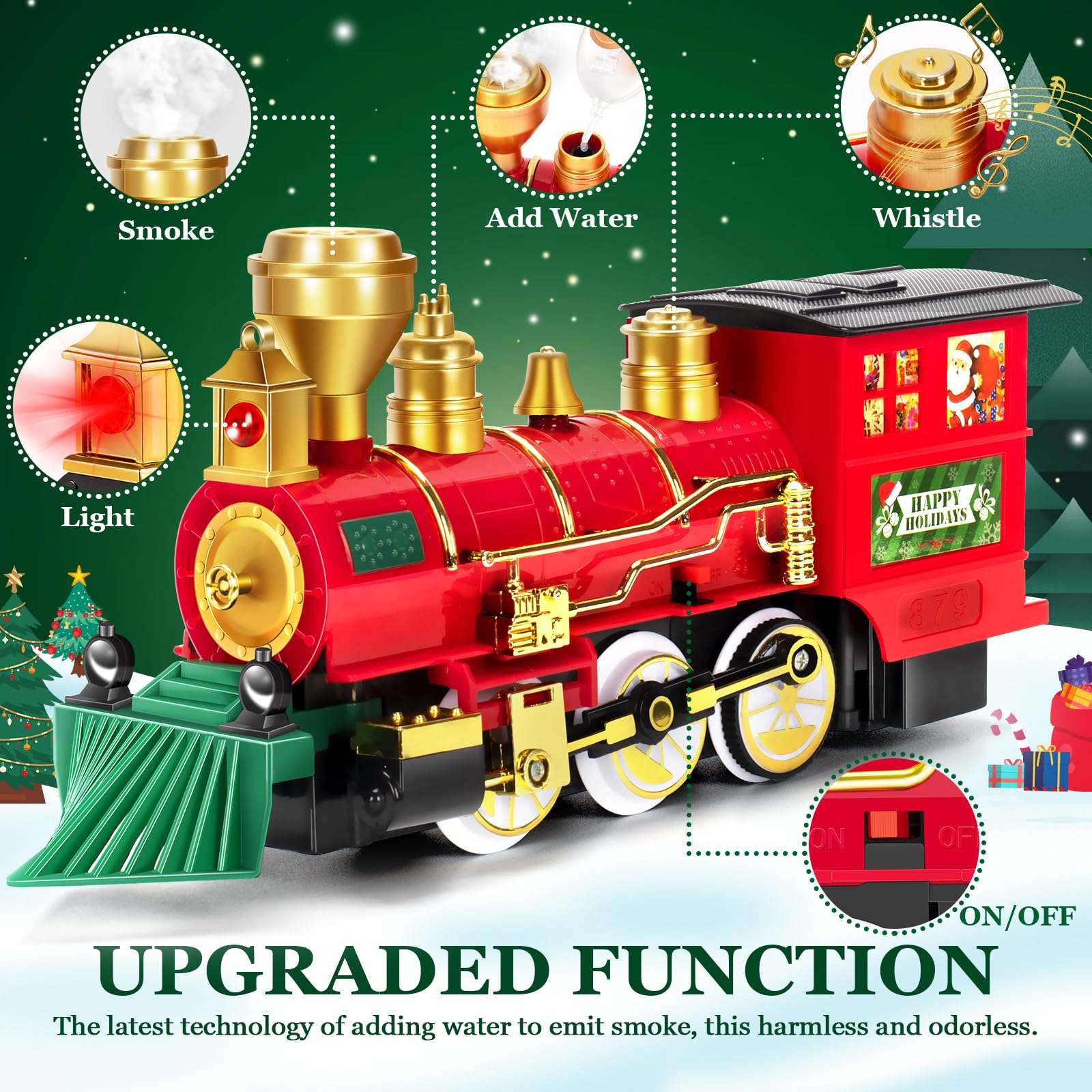 OleFun Train Set - Christmas - Train Toys for Boys Girls & Sound, Railway Kits, Toy Train w/Steam Locomotive Engine, Cargo Cars & Tracks, for 3 4 5 6 7 8+ Year Old Kids 4