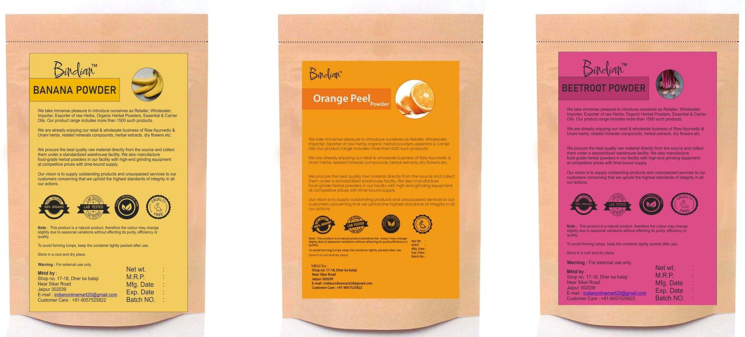 100% Pure and Organic Banana powder orange Powder beetroot Powder50Gm Each Powder for Face Pack, Skin Care, Deep Pore Cleansing, Natural Glowing Skin Face Mask(50x3gm) 1