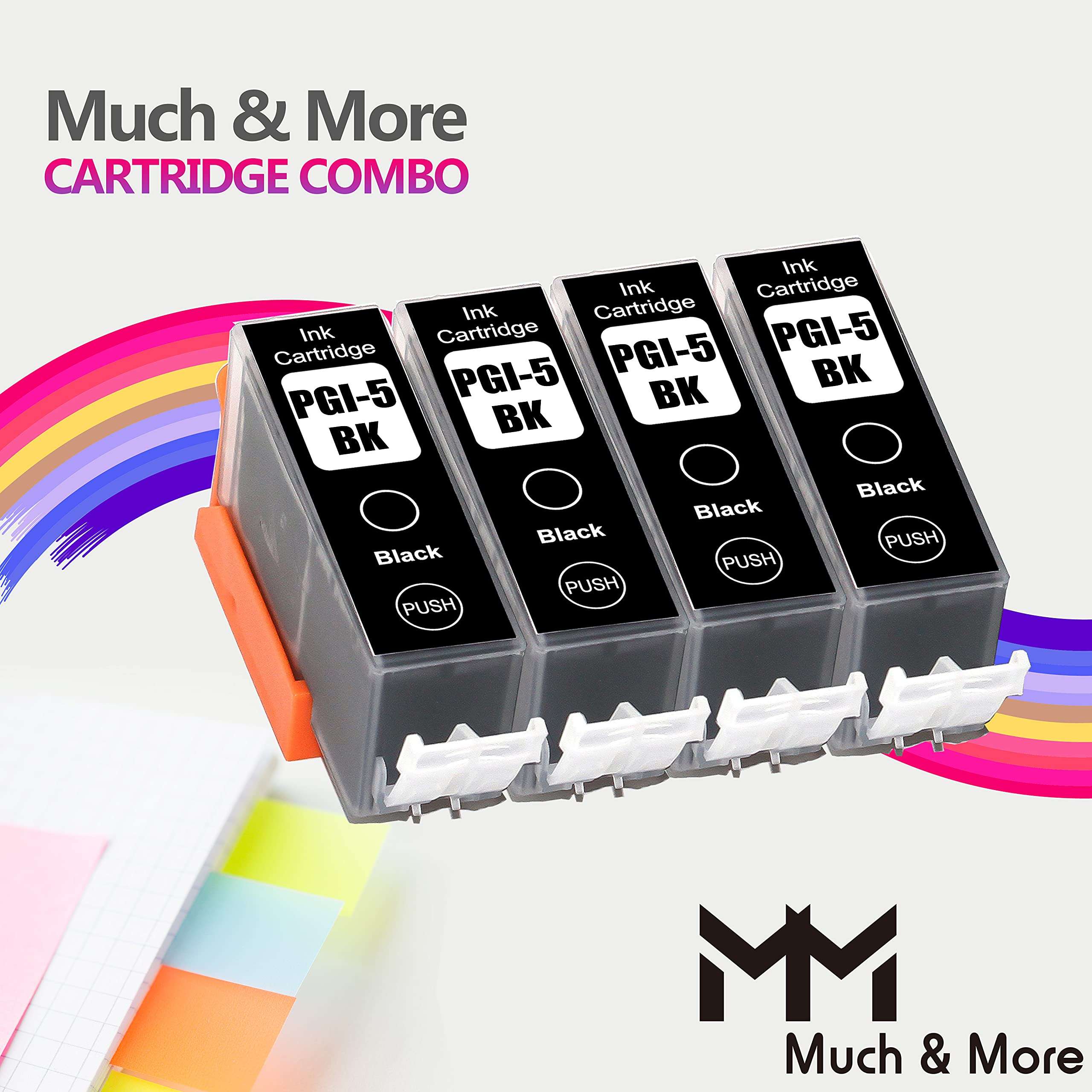 MM MUCH & MORE Compatible Ink Cartridge Replacement for Canon PGI-5 PGI5 CLI-8 Used with PIXMA iP5200 iP5200R iP5300 iP6600D iX5000 MP600 MP600R MP830 MP950 MP960 Pro9000 Printers (4-Pack, Black) 2