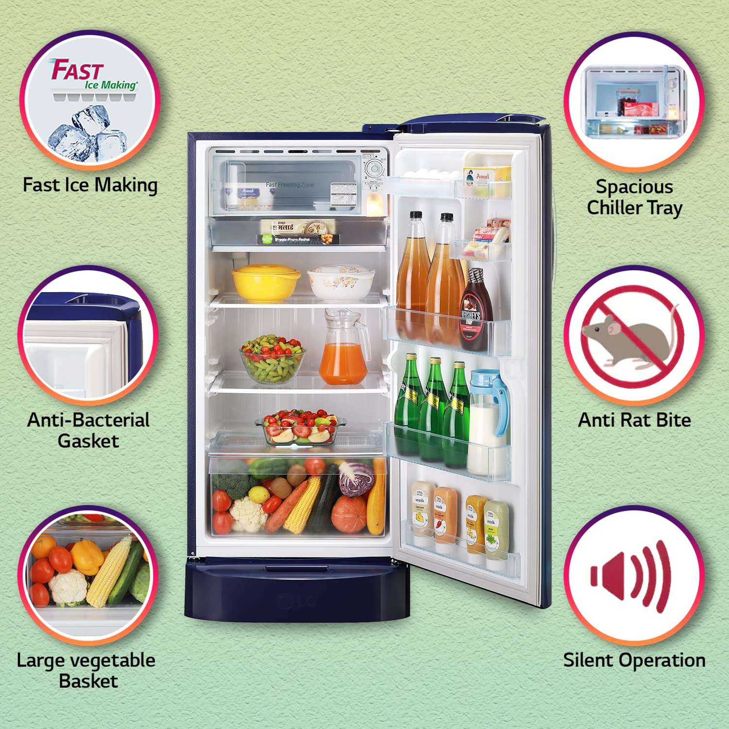 LG 215L 3 Star Direct-Cool Single Door Refrigerator (GL-D221ABCD, Blue Charm, Base stand with drawer) 5