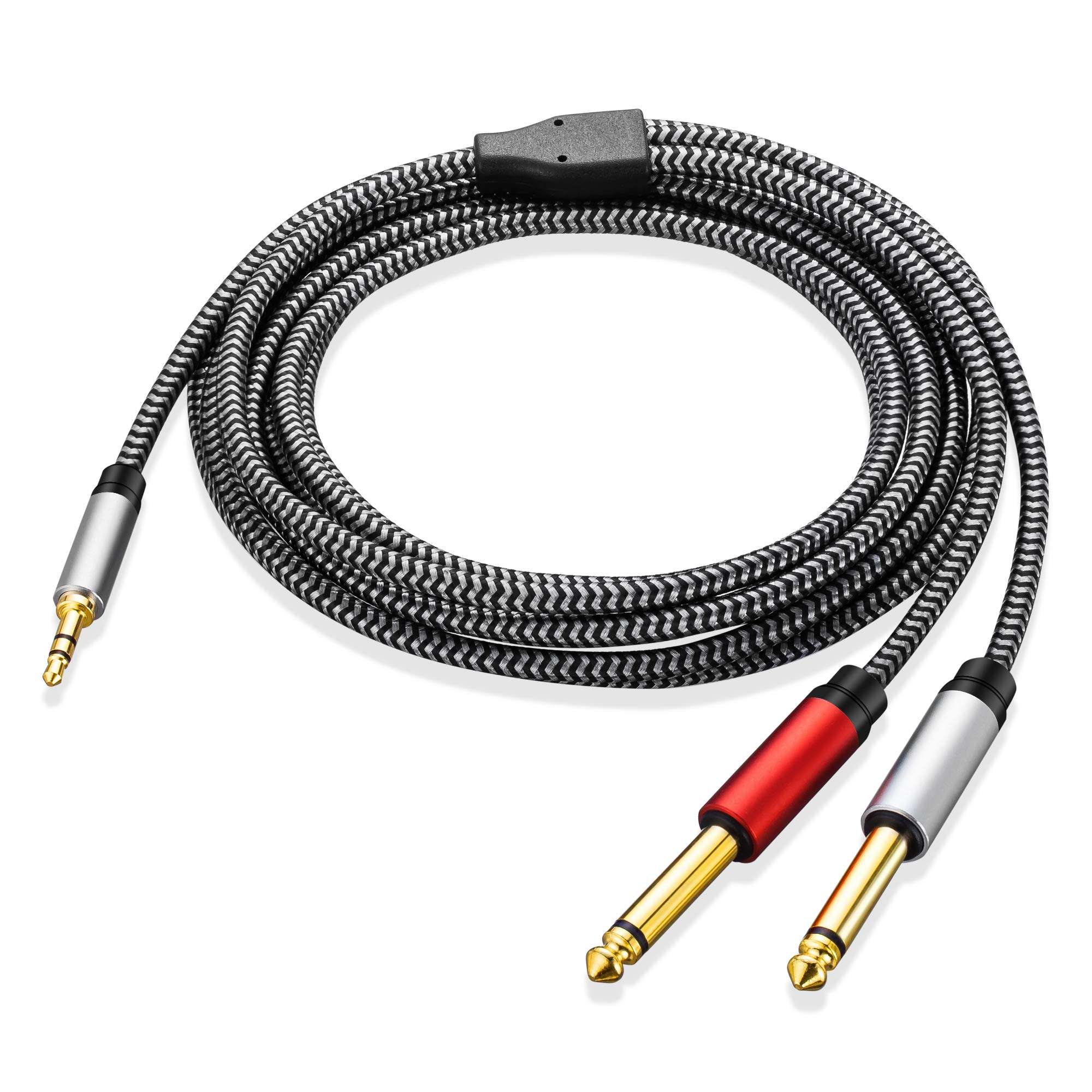 MORELECS 1/8 to 1/4 Stereo Cable 20 ft, 3.5mm to 1/4 Cable Nylon Braid 3.5mm 1/8" TRS to Dual 6.35mm 1/4" TS Mono Y Cable 1