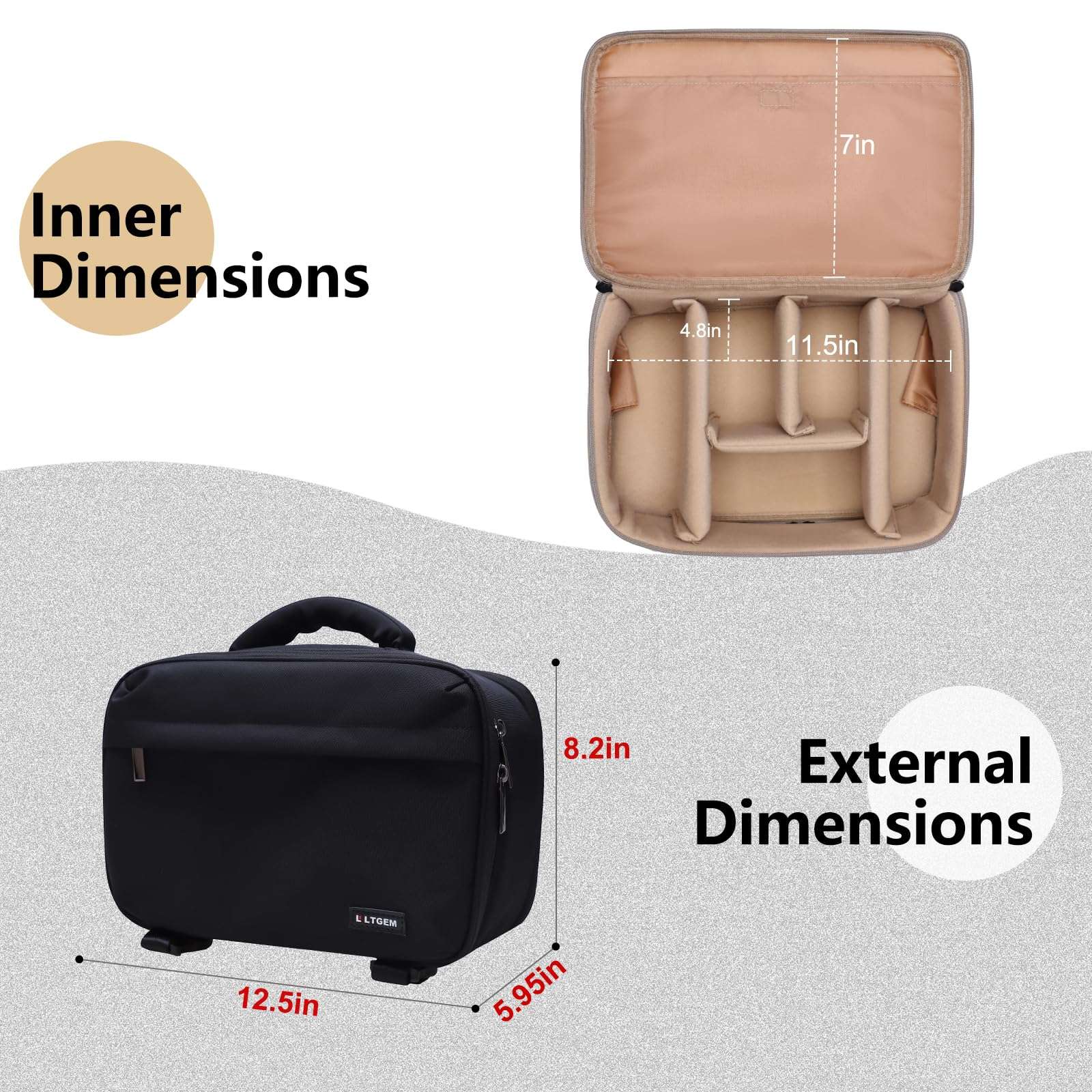 LTGEM Camera Bag Compatible with Canon/Sony/Nikon DSLR Camera, Camera Sling Bag Double-sided Opening for Travel, with Tripod Strap, Shoulder Strap and 6 Divider(Gray) 3