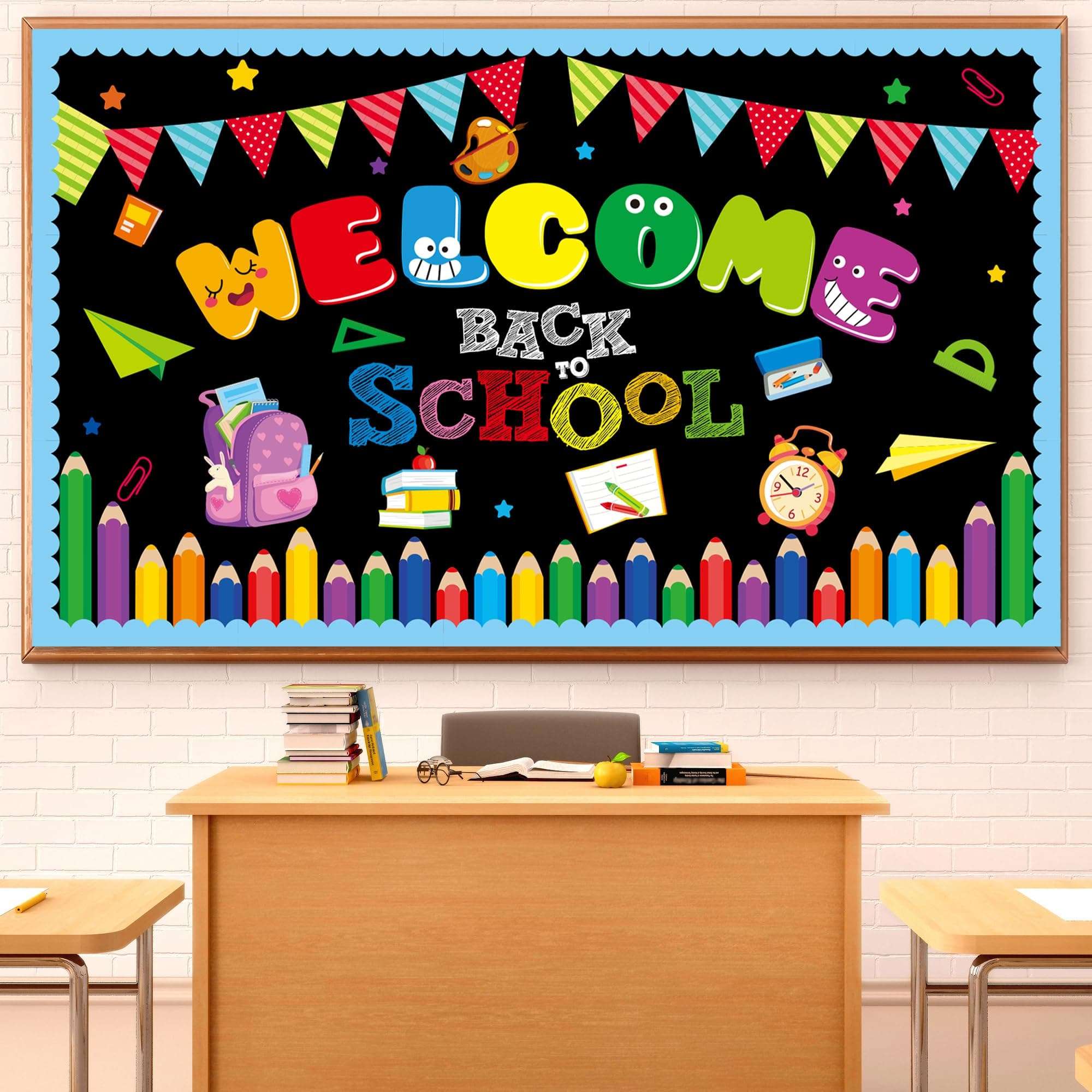 Welcome Bulletin Board Decorations Back to School Colorful Classroom Decoration Welcome Back Bulletin Board Set Cutouts for School Office Chalkboard Wall Door Decor Supplies 1