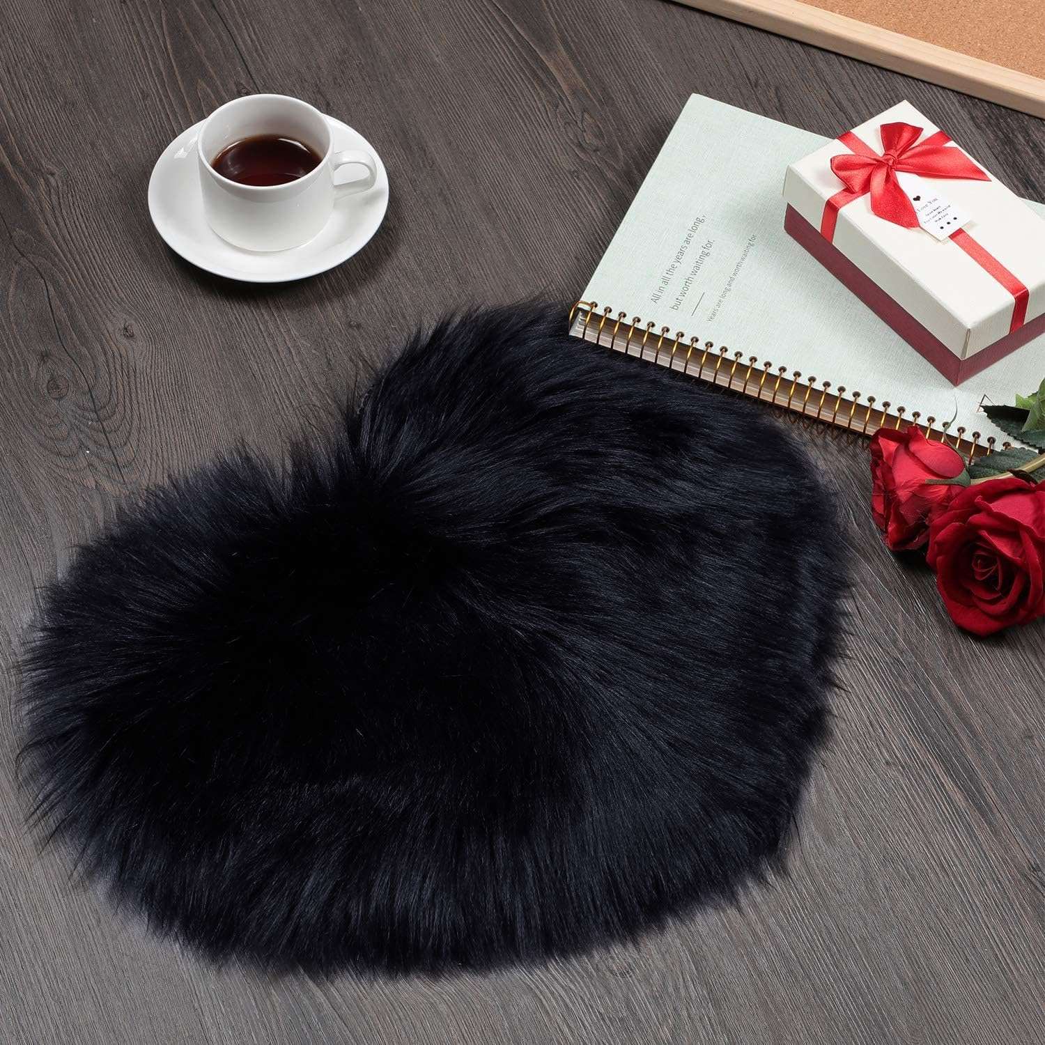 Brownmonkey Heart Shaped Rug Faux Room Fluffy Carpet Heart Shaped Door Mat for Room Bedroom (Black, 16x20) 3