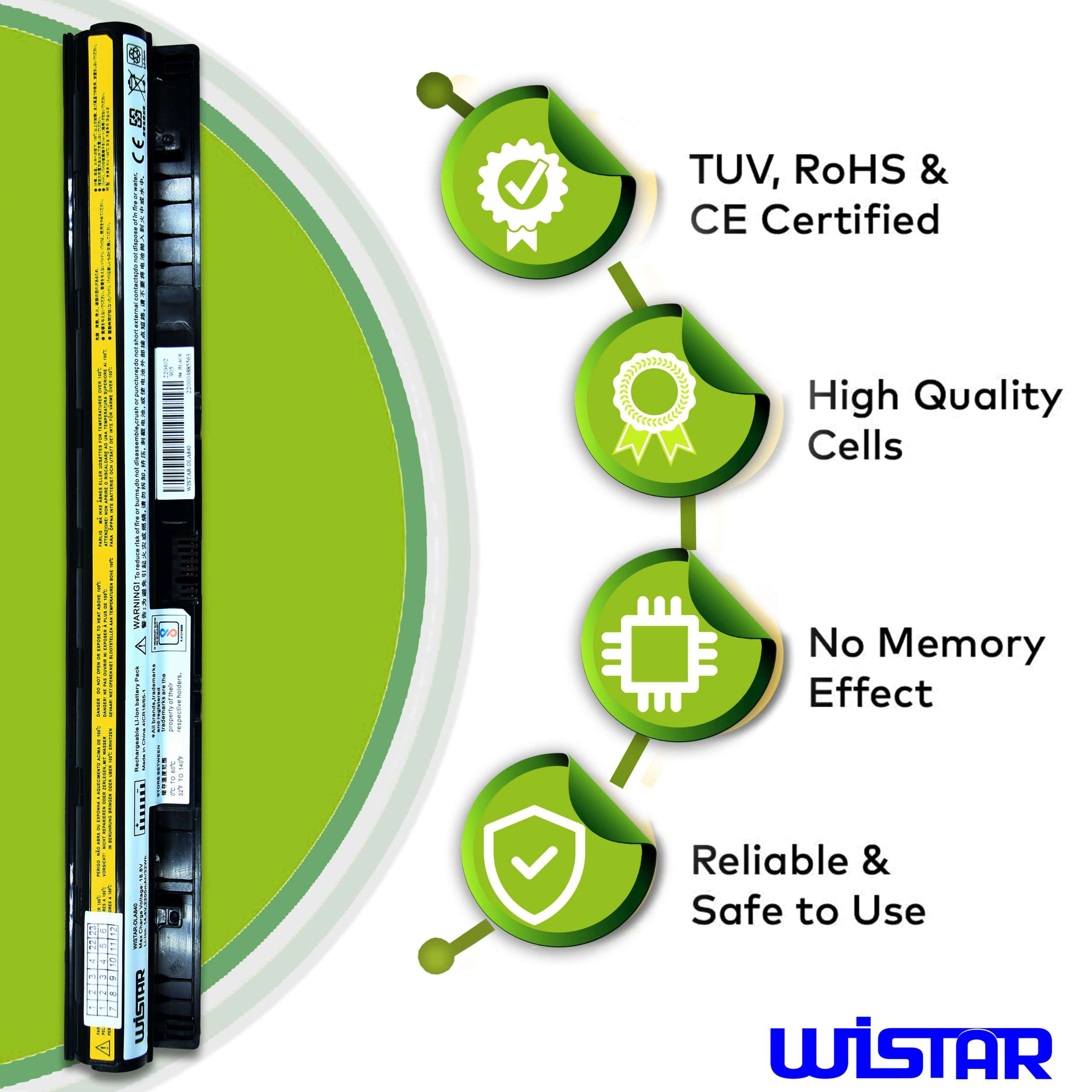 WISTAR L12L4E01 Laptop Battery for Lenovo G50 G50-30 G50-45 G50-70 G50-80 G405s G410s S410P S510P G400S G500s G505s G510s Z710 L12S4E01 L12S4A02 L12M4A02 4ICR17/65 Z710p Z70-70 Z70-80 Z50 Z710 5