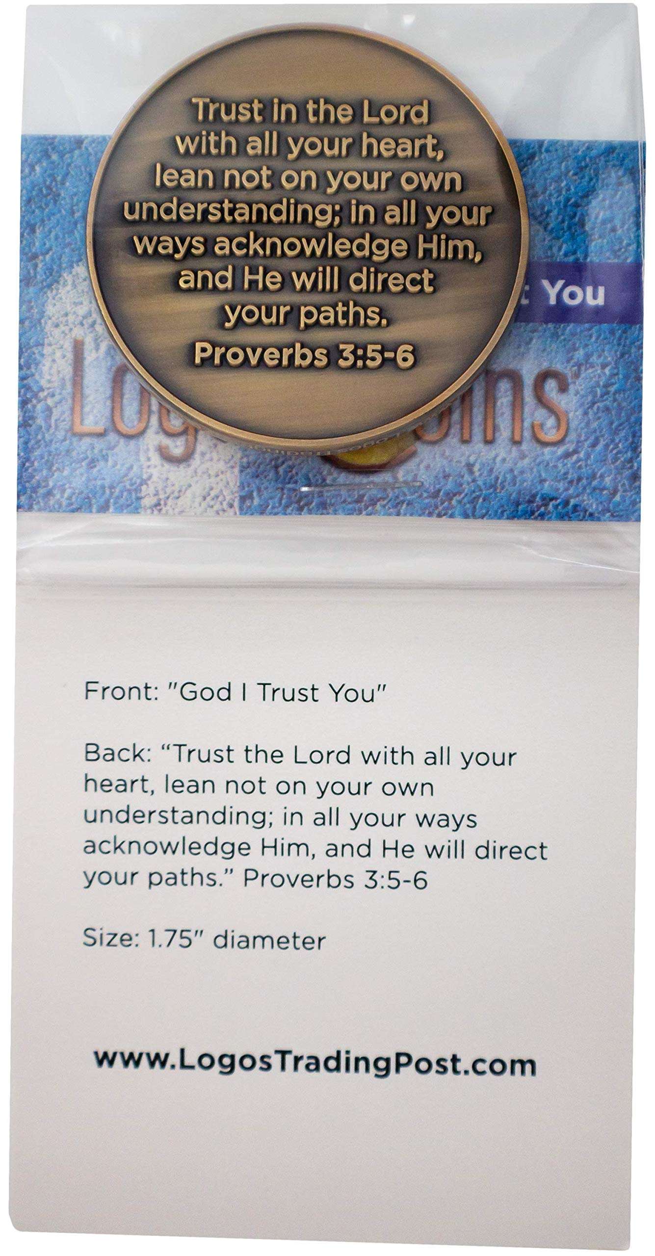 God I Trust You Christian Challenge Coin, Trust in The Lord with All Your Heart, Pocket Token of Trust and Serenity, Antique Gold Plated Proverbs 3:5-6 Gift 5