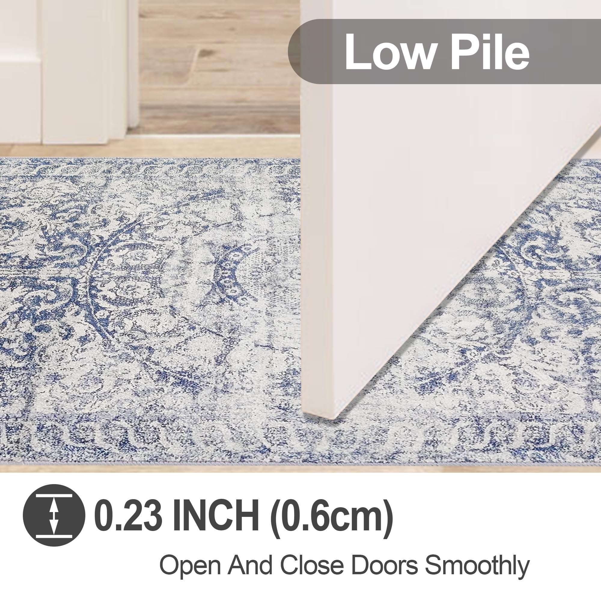 RUGxDJ Vintage Distressed Washable Runner Rug 2x8 Long Hallway Runner Kitchen Rug Carpet Runners for Hallway 8ft, Non Slip Runner Rug for Bedroom Bedside Hall Entryway Laundry Living Room 3