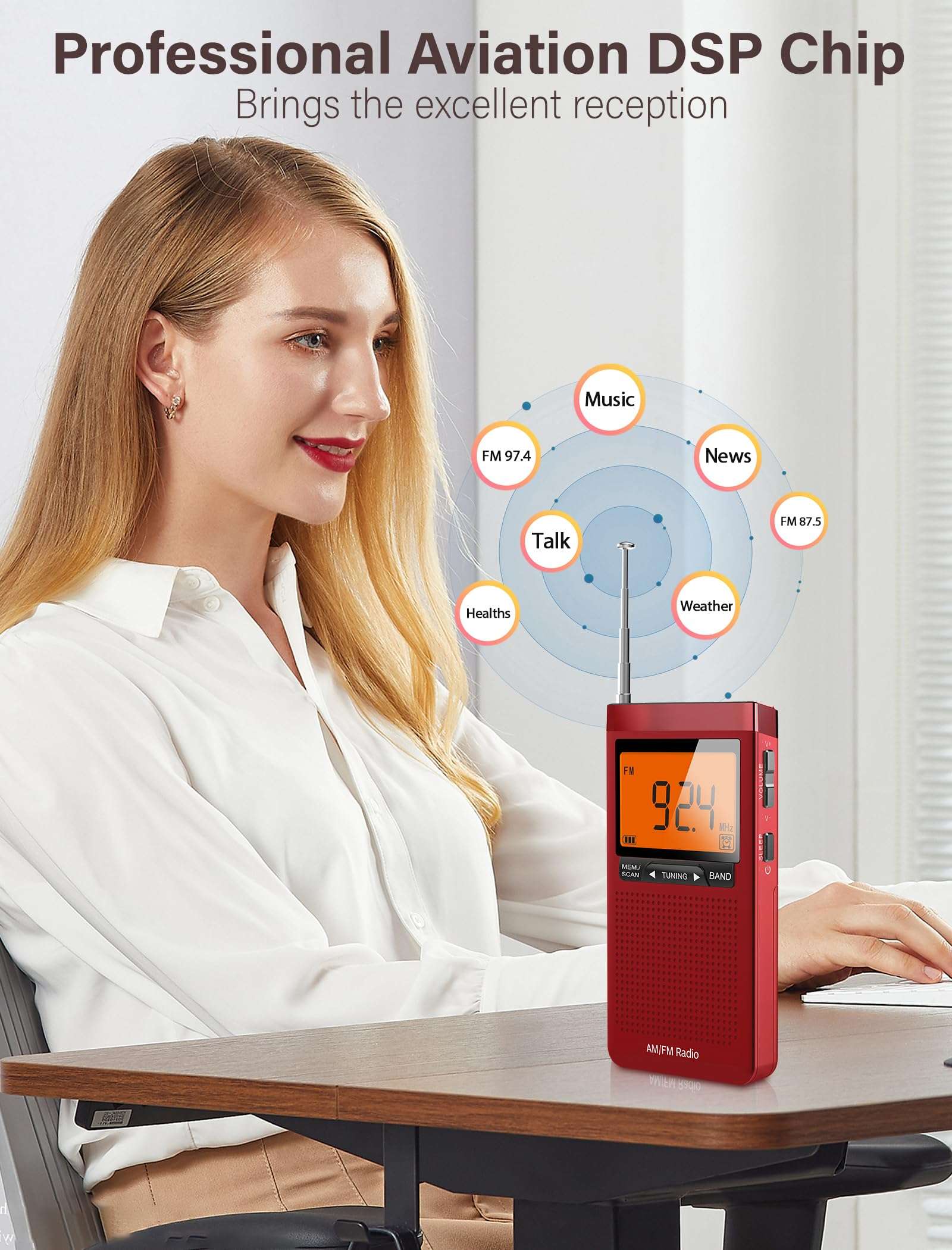 AM FM Radio Portable with Best Reception, Pocket Radio Battery Powered with Stereo Earphone, Digital LCD, Built-in Alarm Clock and Sleep Timer for Indoor & Outdoor and Emergency Use, Gift for Elderly 3