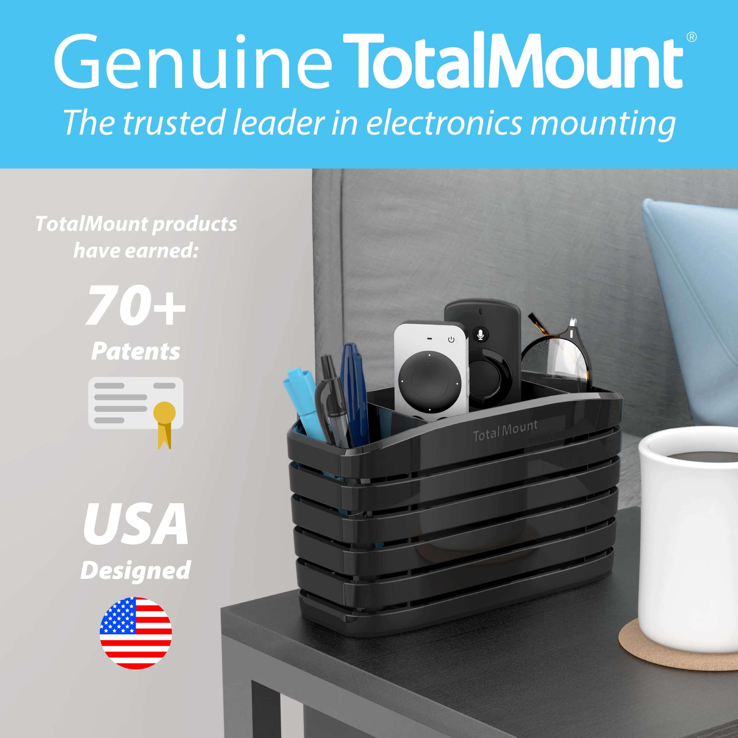 TotalMount Remote Control Holder – Premium Quality and Extra Stable to Place Near Your TV, Bed, or Table (Large – Fits Four Remotes, Premium Black) 6