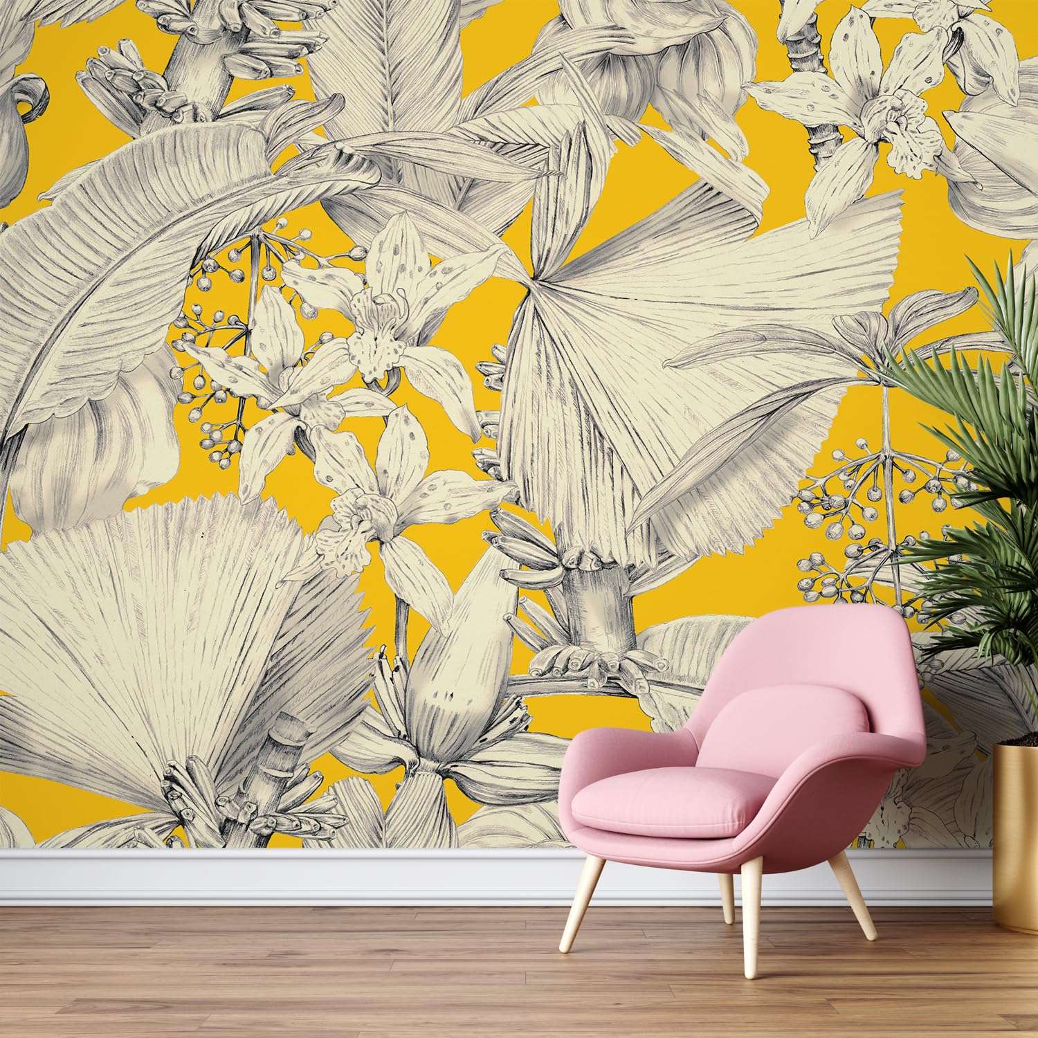 PAPER PLANE DESIGN Exquisite Tropical Leaves and Nature Wall Mural Wallpaper. Full Wall Coverage. (Ds-23) (12 X 15 FEET, Canvas Texture - SELF Adhesive) 3