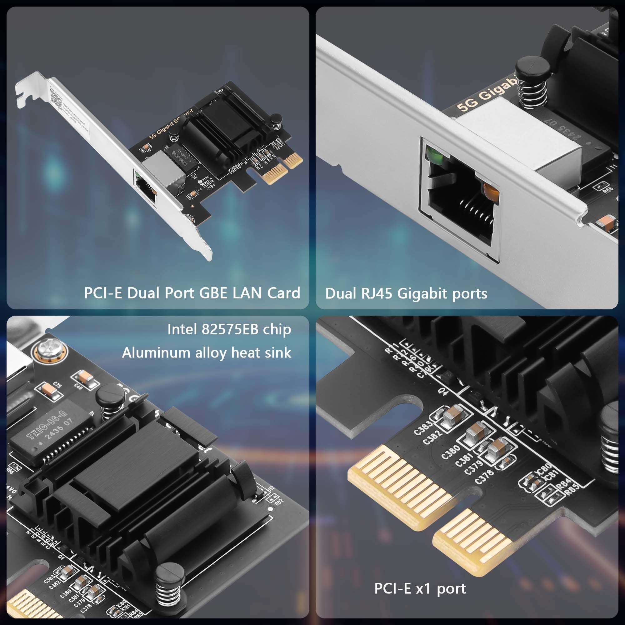 GINTOOYUN 5Gb PCI Network Card 2.5Gbps/1Gbps/100Mbps PCI Ethernet Interface Adapter 100Mbps Express 3.1（8GT/s） Ethernet Card Converted to Ethernet RJ45 LAN Port,Supports Windows/Linux 5