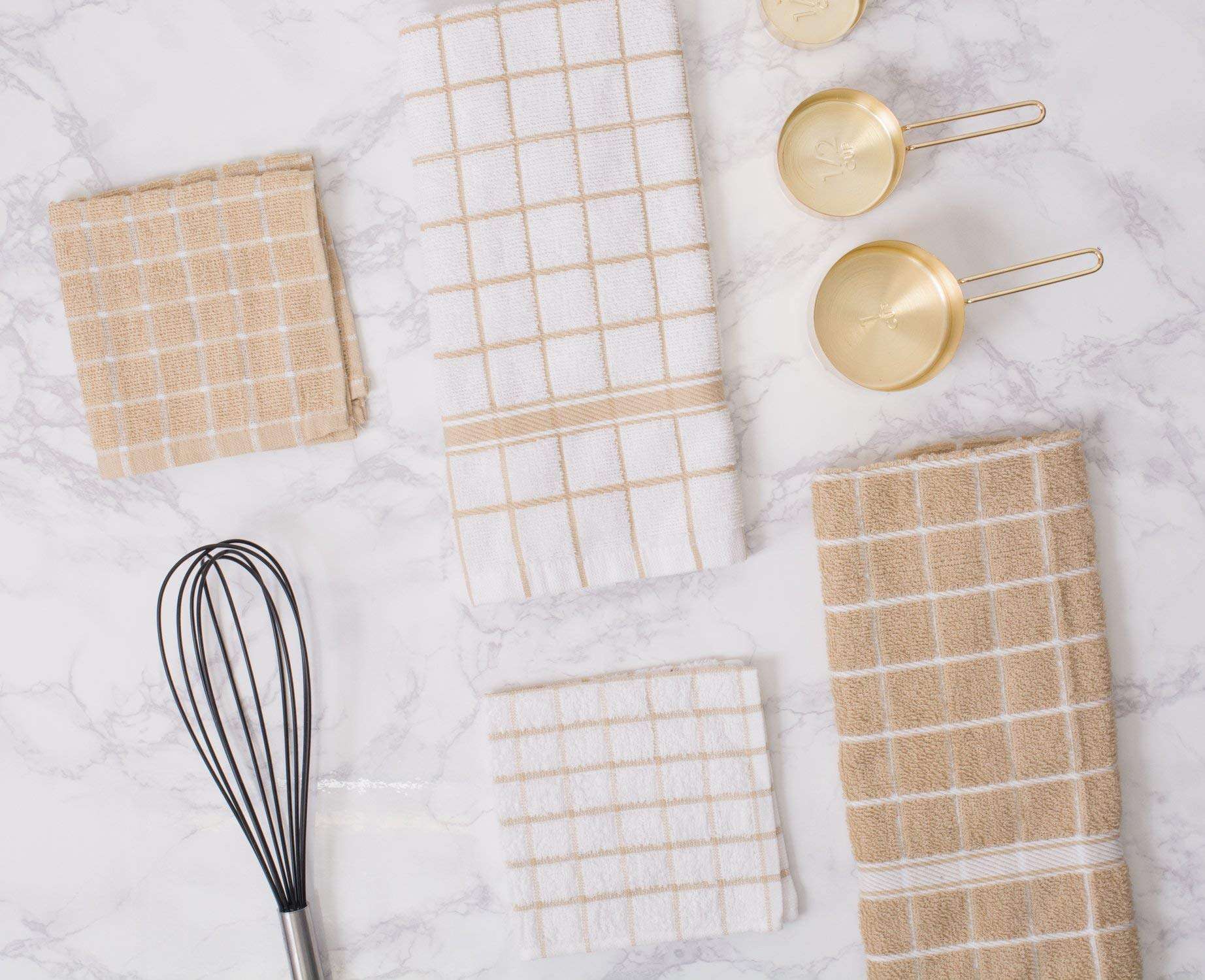 WorldCare® Cotton Terry Windowpane Dish Towels, 16 x 26" Set of 4, Machine Washable and Ultra Absorbent Kitchen Bar Towels-Pebble Check 3