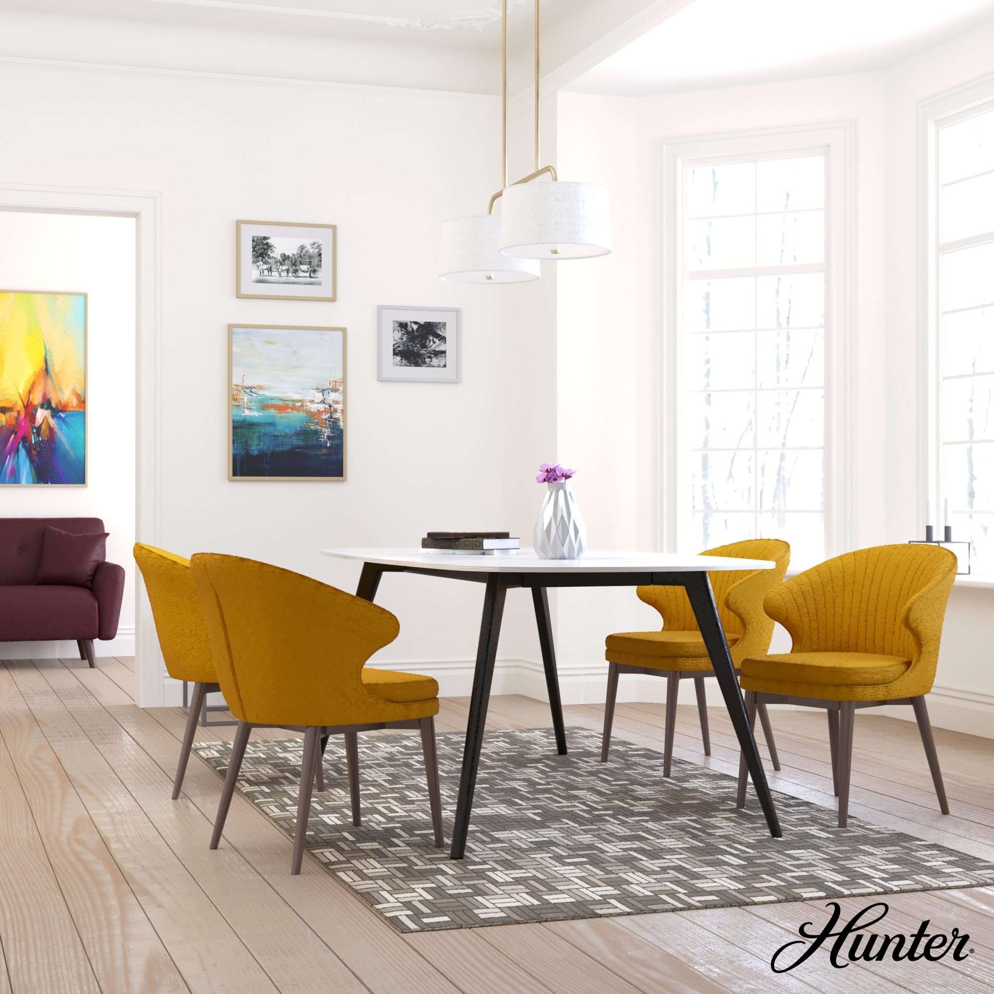 Hunter - Cottage Hill 4-light Alturas Gold, Large Chandelier, Dimmable, Modern Style, Linear Shaped, for Bedrooms, Kitchens, Dining, Living Rooms - 19895 4