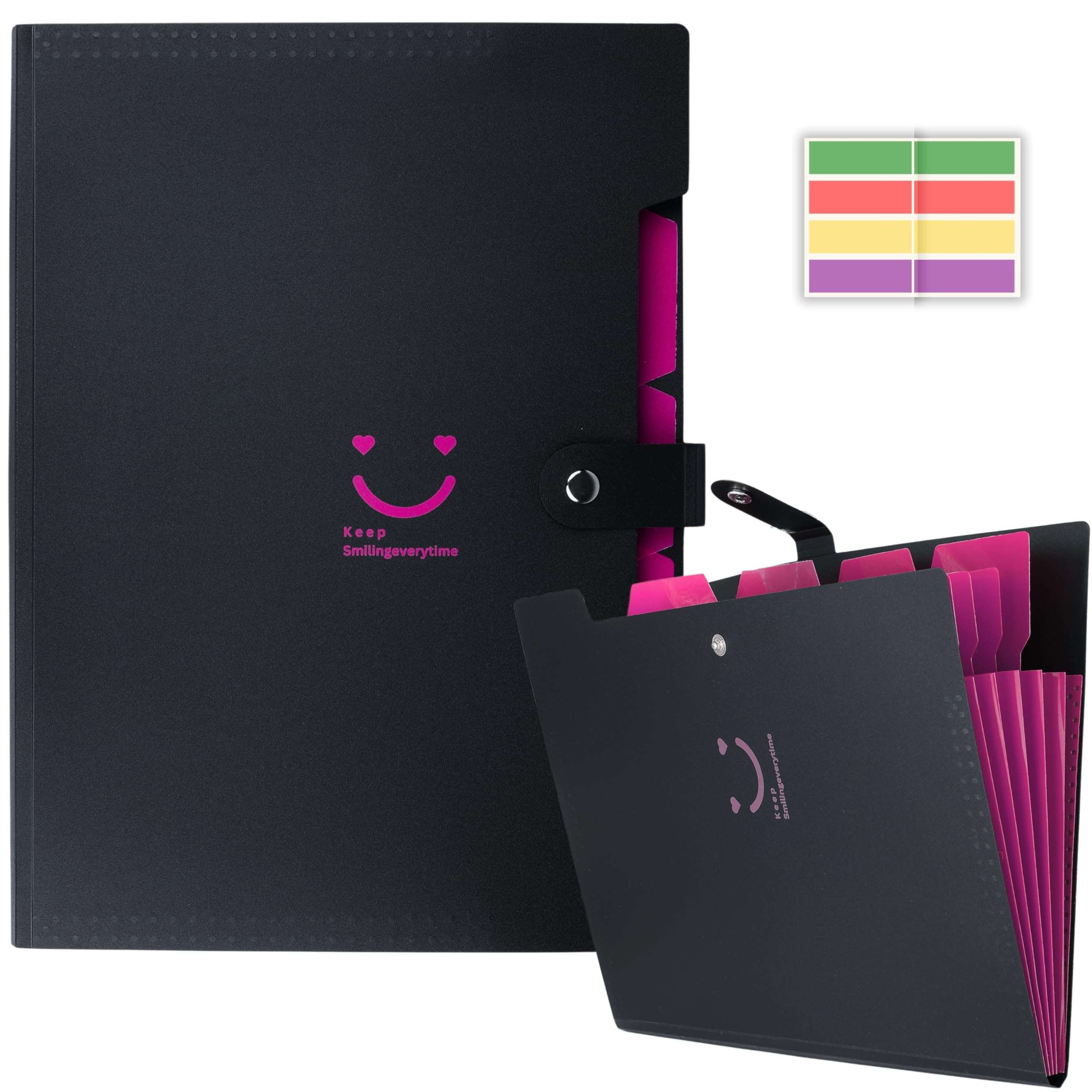 SPS 5 Pocket Expanding File Folder Smile Design - Fits A4 & Letter Size Document Organizer, Accordion File Folders, File Holder for Office, School & Home Use - Pink 1