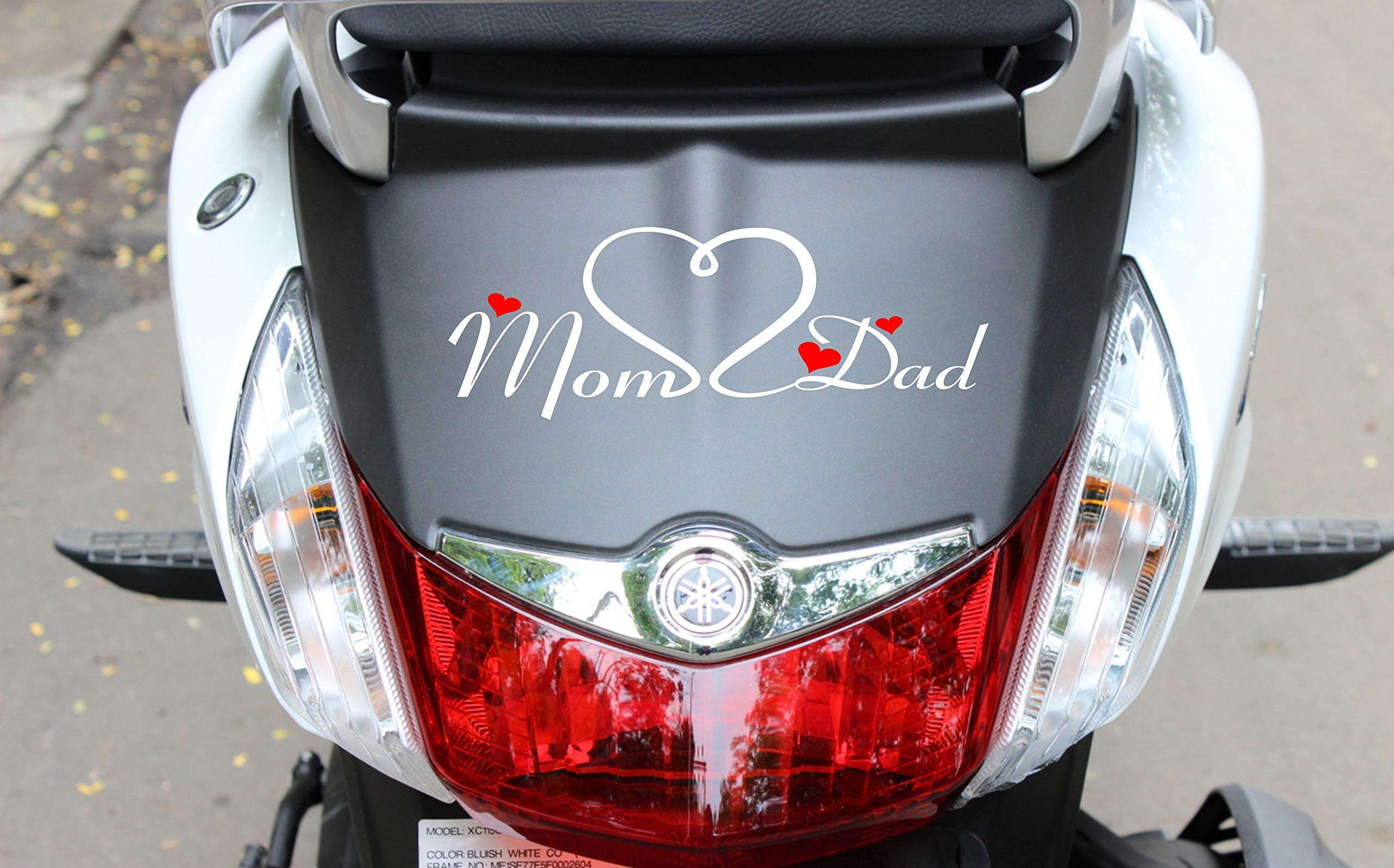ISEE 360® Mom Dad Bike Stickers for Scooter Fascino and Activa Bikes Mask Tank Sides L x H (18.00 cm x6.50 cm) (White, Red) 3