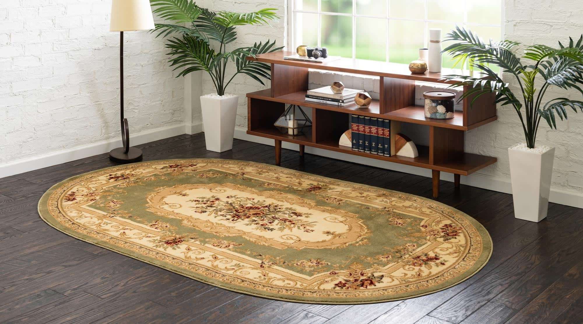Unique Loom Versailles Collection Area Rug - Henry (3' 1" x 5' 3" Oval Green/Cream) 2