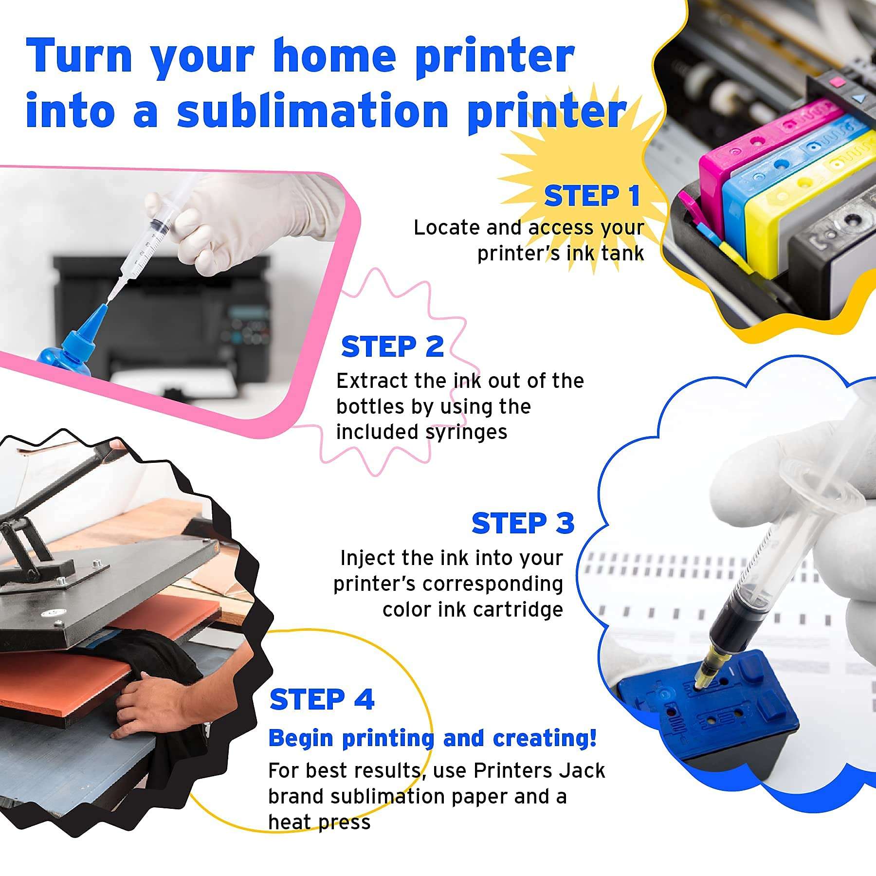 Printers Jack 400ML Sublimation Ink for Epson C88 C88+ WF7710 ET2720 ET4700 ET15000 ET2760 ET2750 WF7820 Inkjet Printers Heat Press Transfer on Mugs, Plates, Polyester Shirts, Phone Cases etc 5