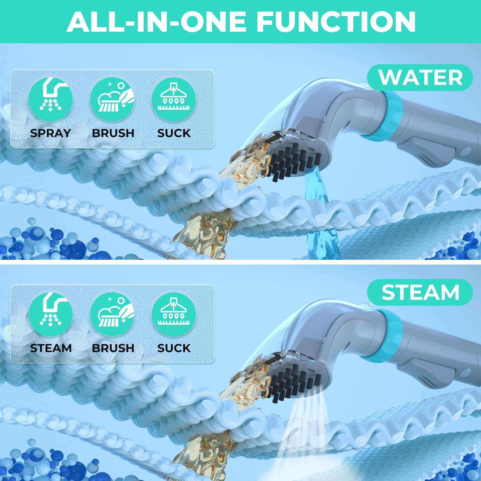 HAUSHOF Steam Portable Carpet and Upholstery Cleaner, Deep Couch Cleaner Machine with 3 Powerful Cleaning Modes for Pet Stains, Sofa, Rug, Mattress, Car Seat and Curtain, Spot & Stain Cleaner Included 3