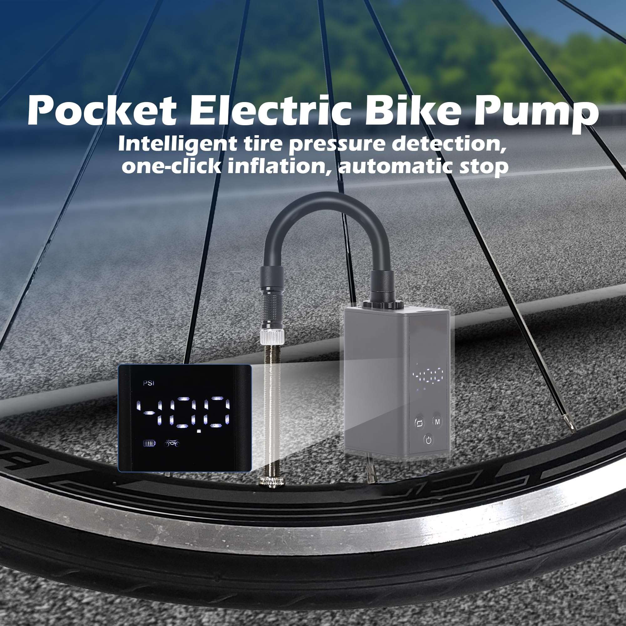 Bike Pump with Gauge, 120 PSI Bicycle Pump, Mini Bike Tire Pump & Bike Air Pump Portable, Electric Bike Pump with Presta and Schrader Valve for City Bike, Road Bike, Ebike, Mountain Bike & Motorcycle 3