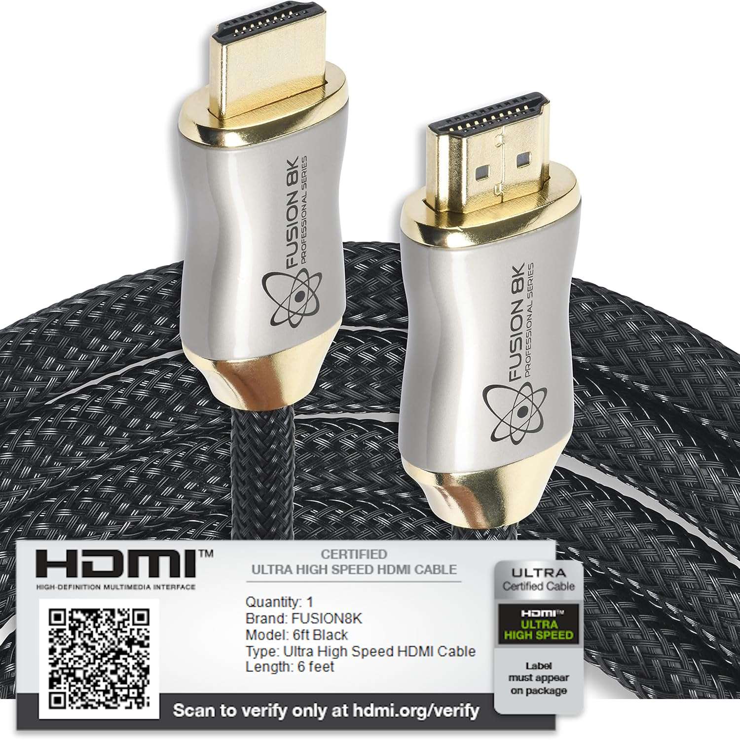 Fusion8K HDMI 2.1 Certified Cable Supports 10K 8K @60Hz and 4K @120Hz Compatible with All TVs, BluRay, Xbox Series X, PS5 (6 Feet) 2