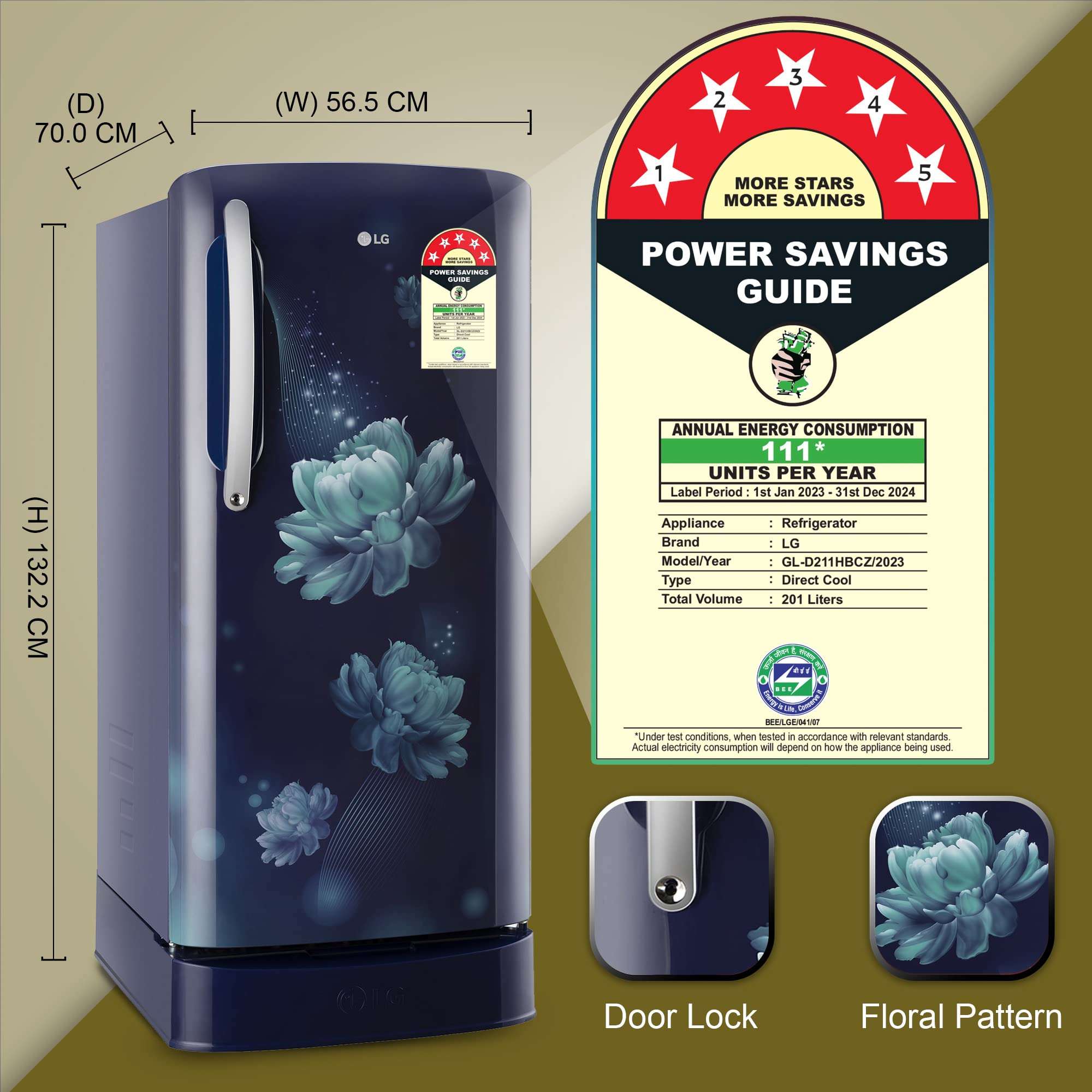 LG 201 L 5 Star Inverter Direct-Cool Single Door Refrigerator (GL-D211HBCZ, Blue Charm, Base stand with drawer) 6
