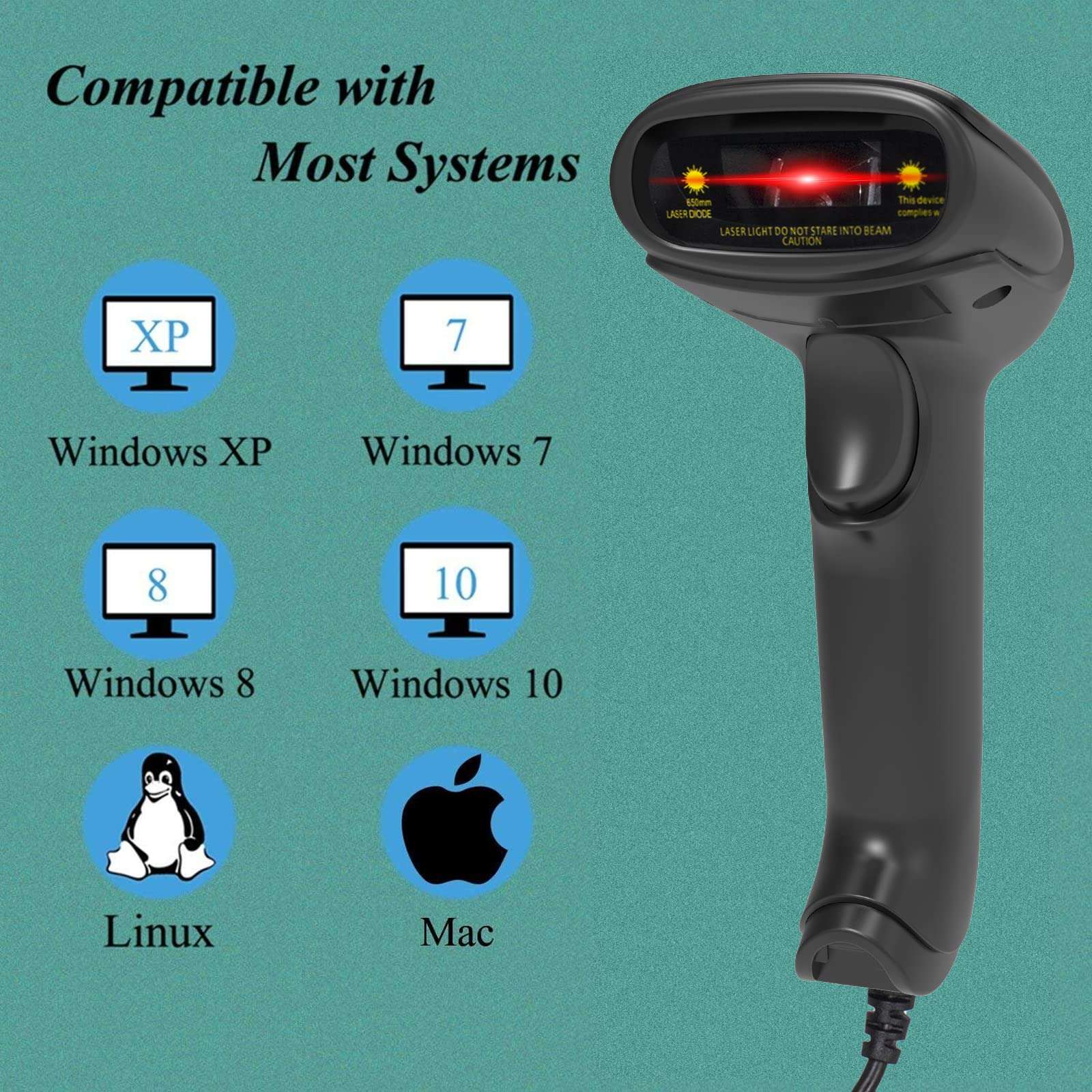 USB Laser Barcode Scanner Wired Handheld 1D Bar Code Scanner Reader Black 4