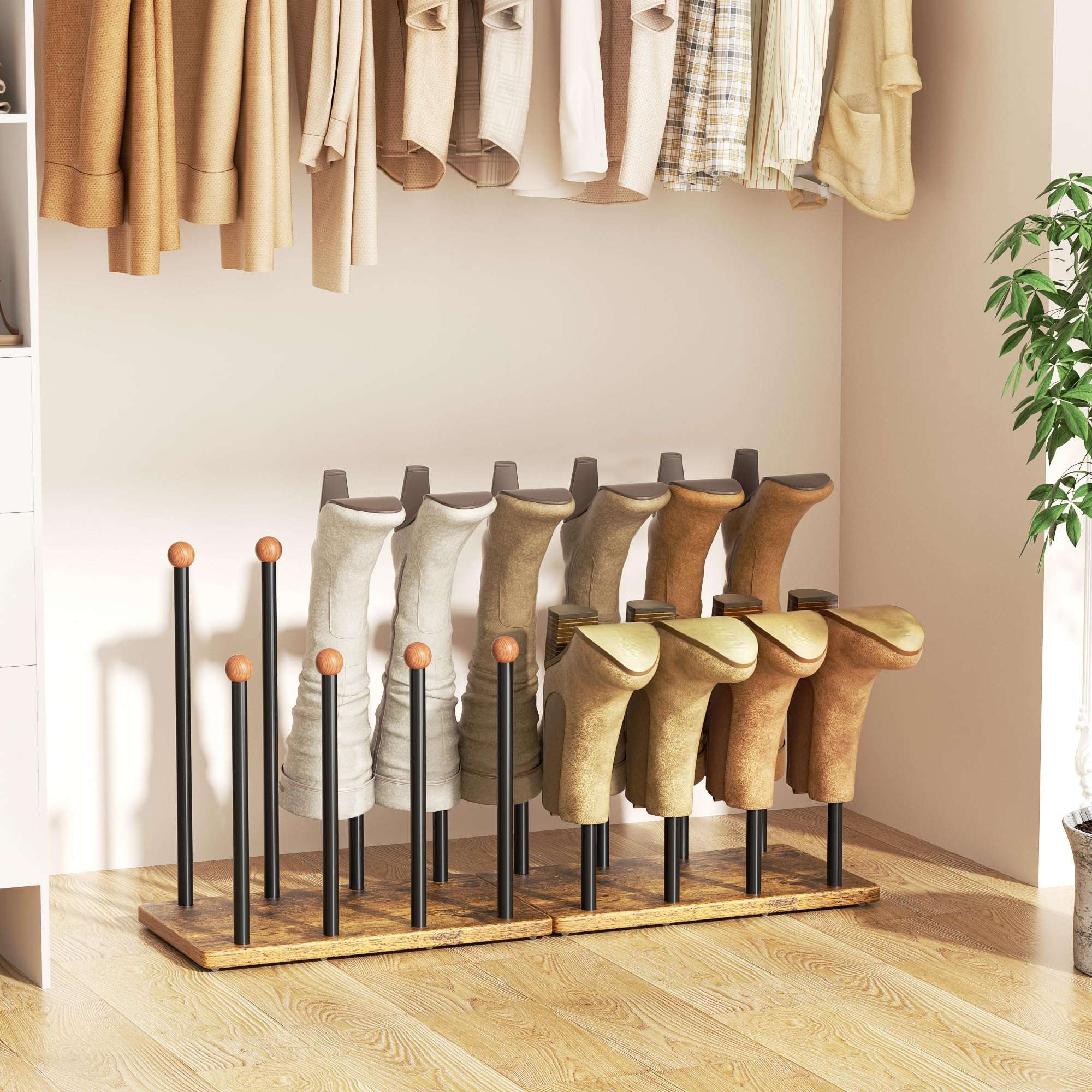 pickpiff Boot Rack 8-Pair with Cedar Balls 16.4'' Tall Shoe Organizer Free standing Metal Holder with Wood Base 3