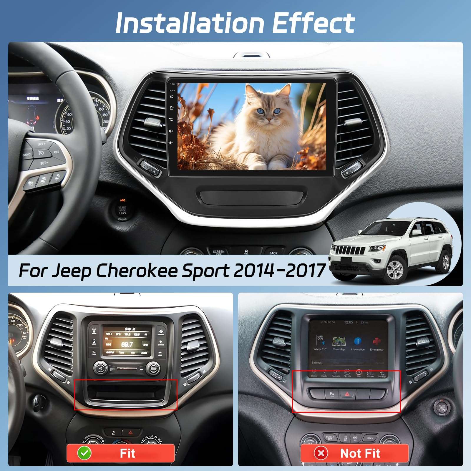 [2+64G] NHOPEEW Car Radio for Jeep Cherokee 2014-2017 with Wireless Carplay and Android Auto - 10 Inch Touchscreen Android Car Stereo - GPS Navi/WiFi/DSP/SWC/Bluetooth + AHD Backup Camera 3