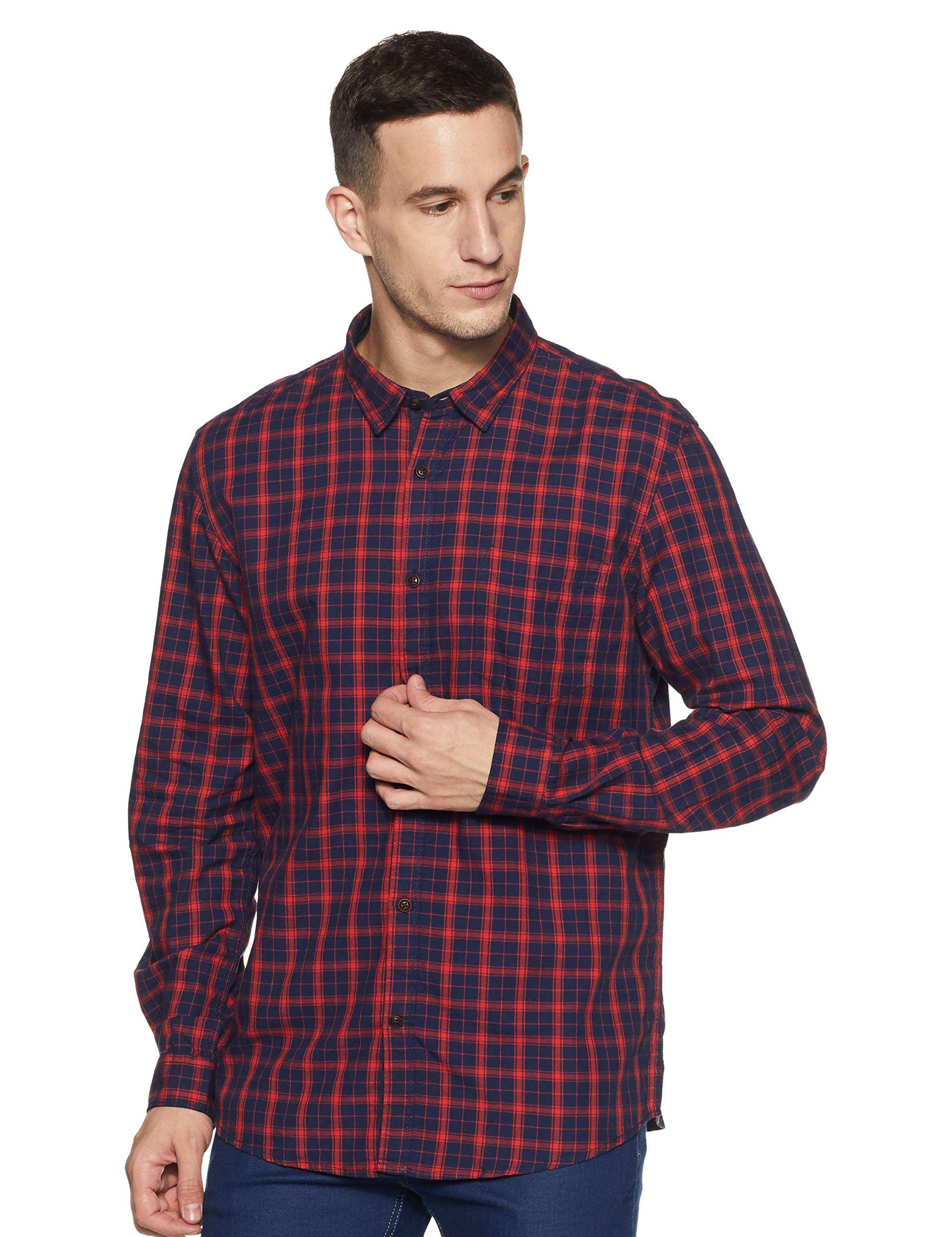 Ruggers by Unlimited Men's Checkered Slim fit Casual Shirt (281580258_RED_L_FS