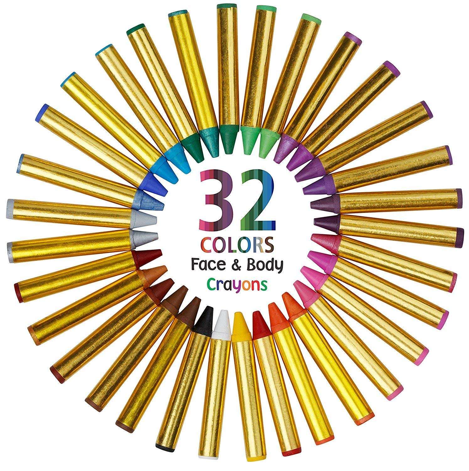 Dress Up America Face Paint Crayons -Safe Non-Toxic Face And Body Paint Made in Taiwan - Halloween Makeup Face Painting Kit for Kids & Adults (32 crayon set) 1