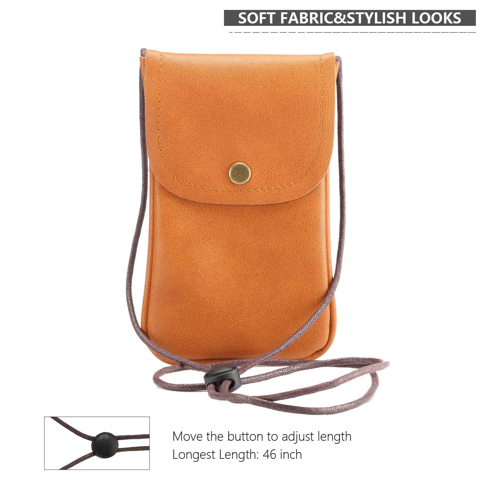 Cell Phone Neck Pouch, Techcircle PU Leather Carrying Bag with Credit Card Holder Adjustable Strap, Small Travel Purse for iPhone 11 XR XS Max SE 8 7 6 Plus, Galaxy S10 S7 Edge A10 J7, Moto G6 (Brown) 4