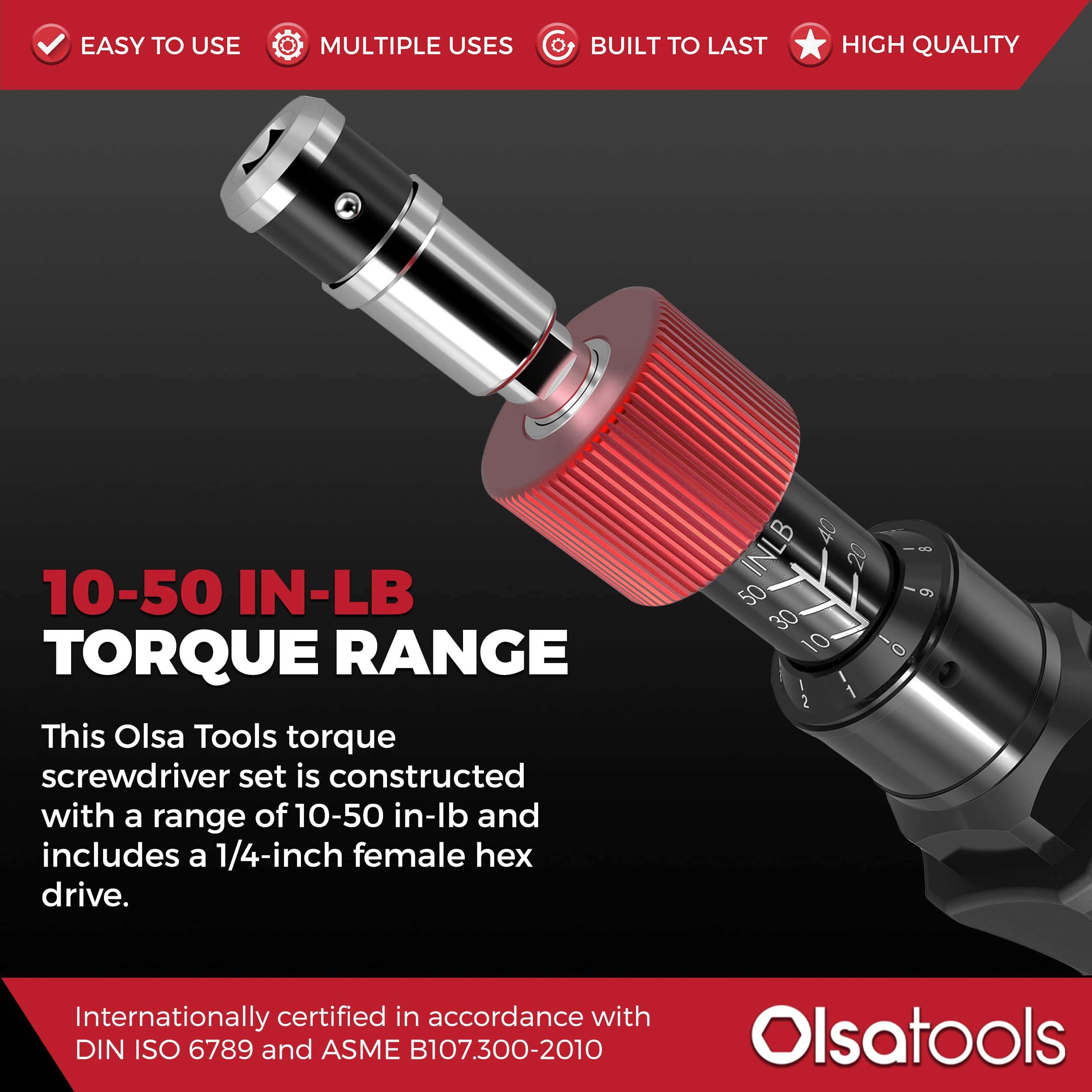 Olsa Tools Torque Screwdriver Set (10-50 in lb Torque Range) | Professional Grade Certified Limiting Torque Screwdriver | Inch Pounds Torque Driver Set 3