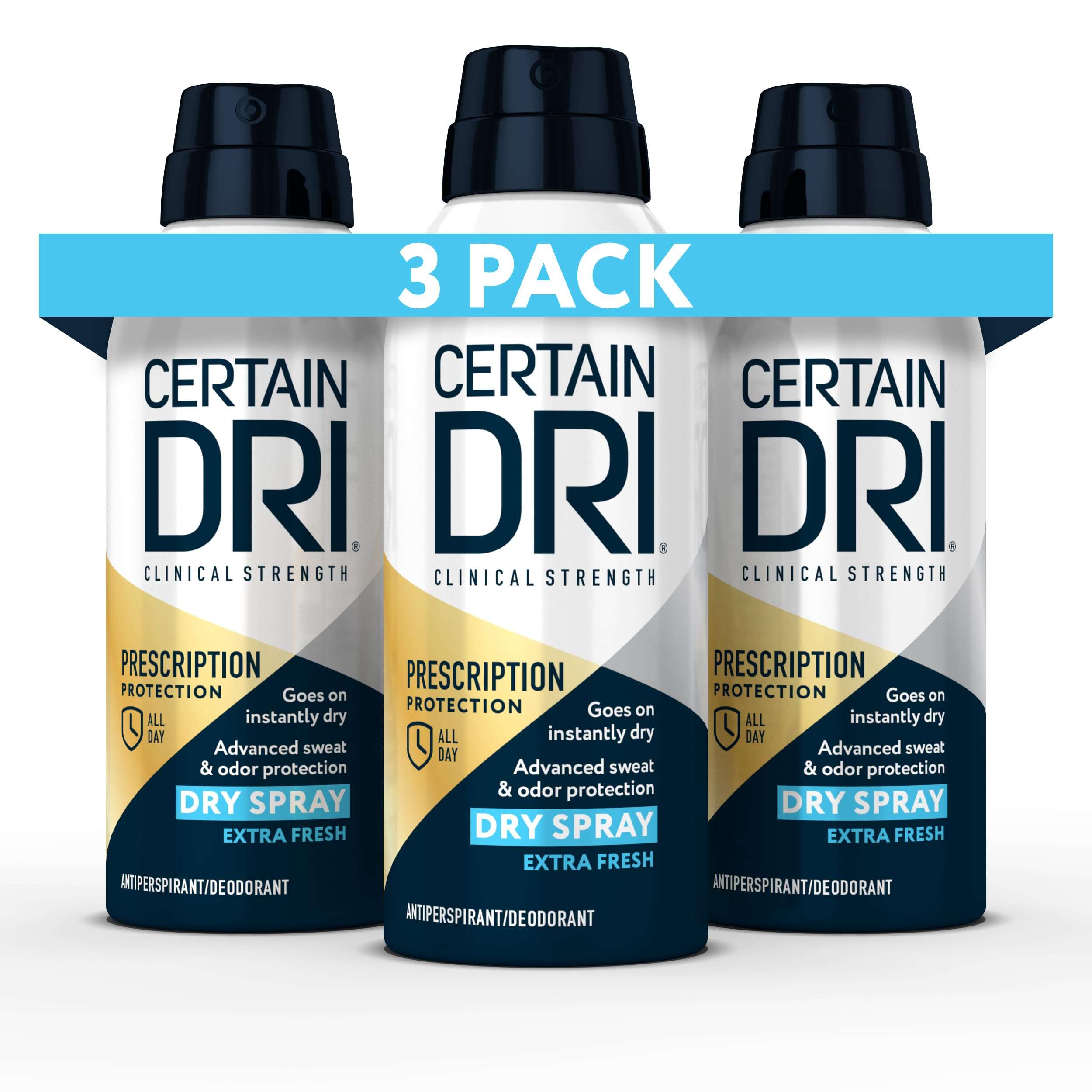 Certain Dri Prescription-Strength Clinical Antiperspirant Dry Spray - 72-Hr Sweat & Odor Protection for Men & Women - Extra-Fresh Whole-Body Deodorant with 25% Aluminum Chlorohydrate - 4.2 oz - 3-Pack 1