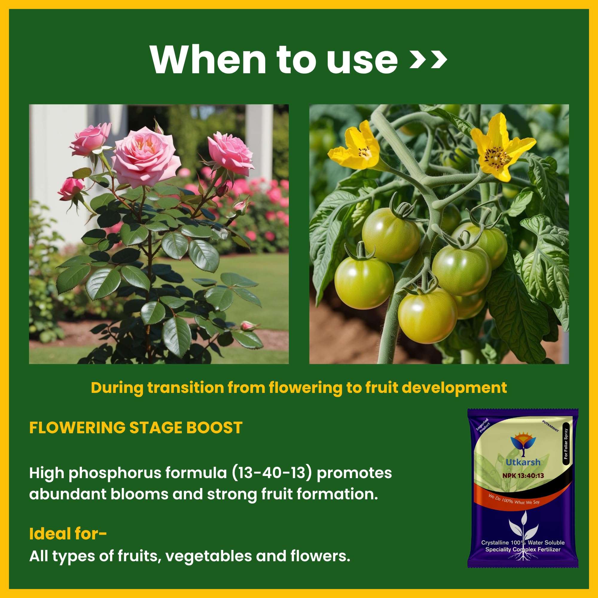 Utkarsh NPK 13 40 13 Fertilizers for Plants | 100% Water Soluble Powder | Complete Plant Food and Nutrition for Healthy Home Garden, Growth Boost for Fruits and Flower (900 gm; Pack of 1) 5