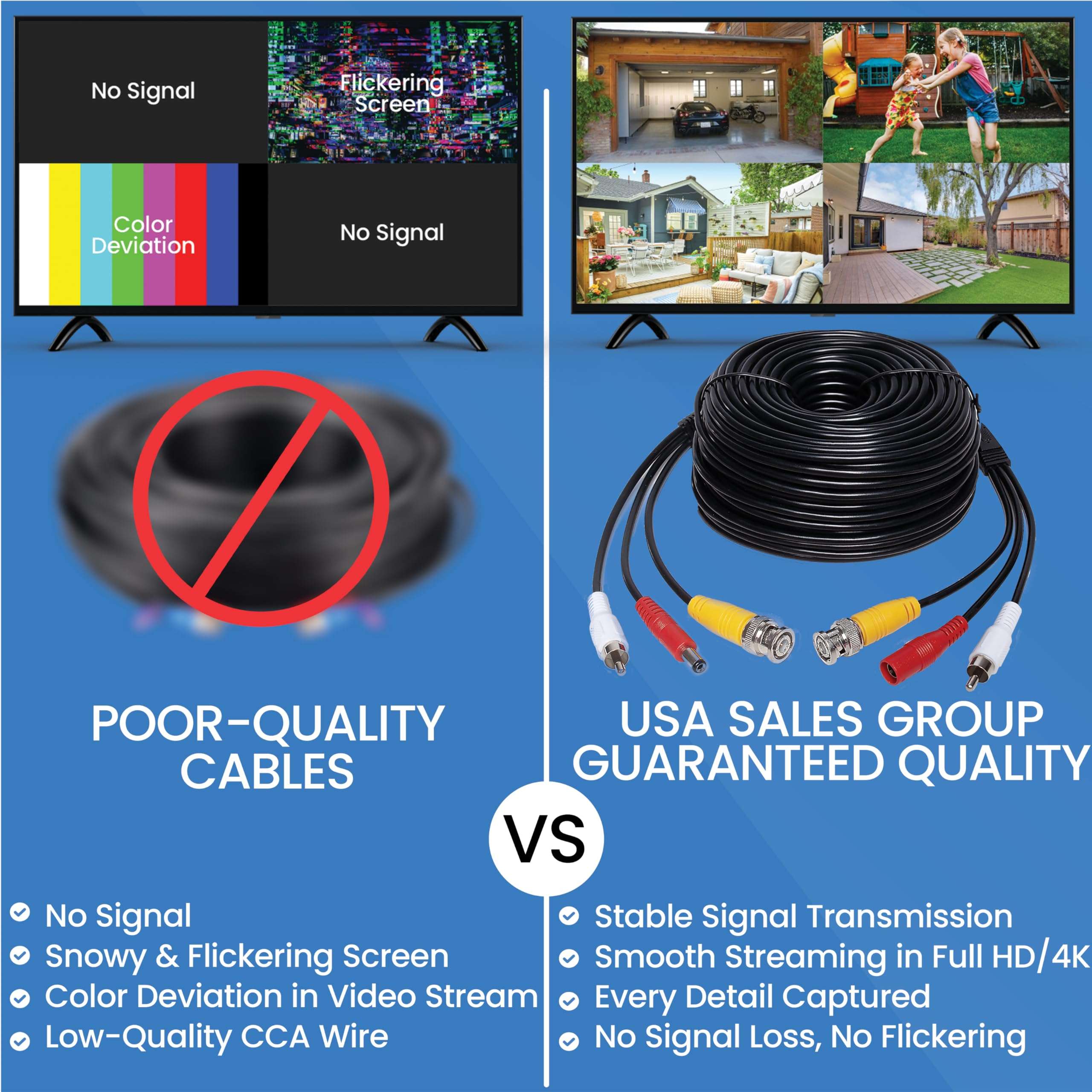 100ft 3-in-1 BNC Security Camera Cable – Pure Copper Audio Video Power Wire for CCTV, DVR, Surveillance Systems – Premium All-in-One Cable with BNC & RCA Connectors – Superior Signal & Noise Reduction 5