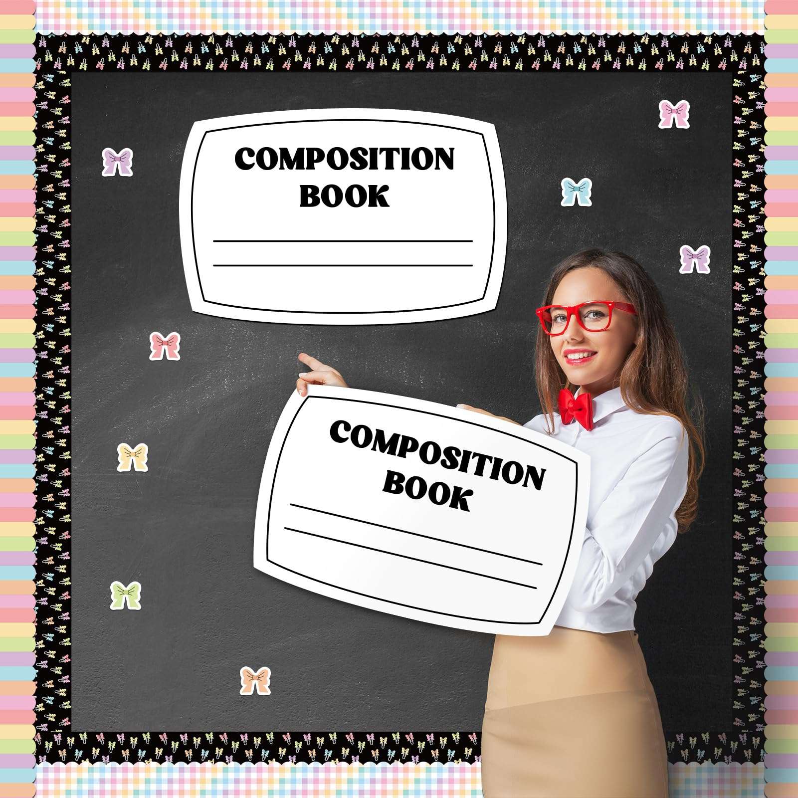 Fuutreo 3 Pcs Composition Book Bulletin Board Paper Composition Notebook Classroom Decor 23.6 x 15.8 Inches Bulletin Board Trim for Schools Classrooms Walls Windows Doors Decoration 6