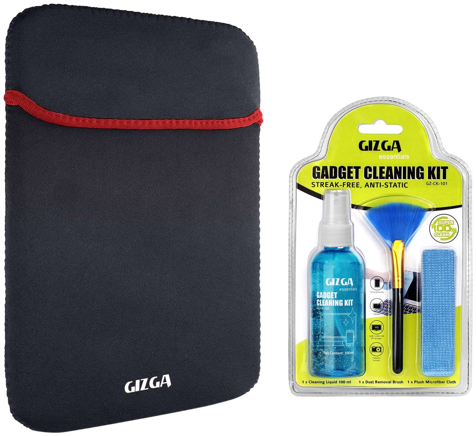Gizga Essentials Professional 3-in-1 Cleaning Kit for Camera, Lens, Binocular && GIZGA Club-Laptop Neoprene Reversible for 15.6-inches Laptop Sleeve - Black-Red 1
