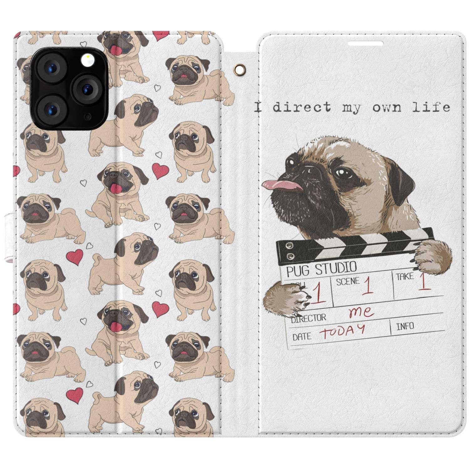 Mertak Wallet Case Compatible with iPhone 14 Pro Max 13 Mini 12 11 SE Xr Xs 8 Plus 7 6s Funny Slim Quote I Direct My Own Life Cute Lightweight Pug Folio Card Holder Magnetic Flip Protective Dog 3