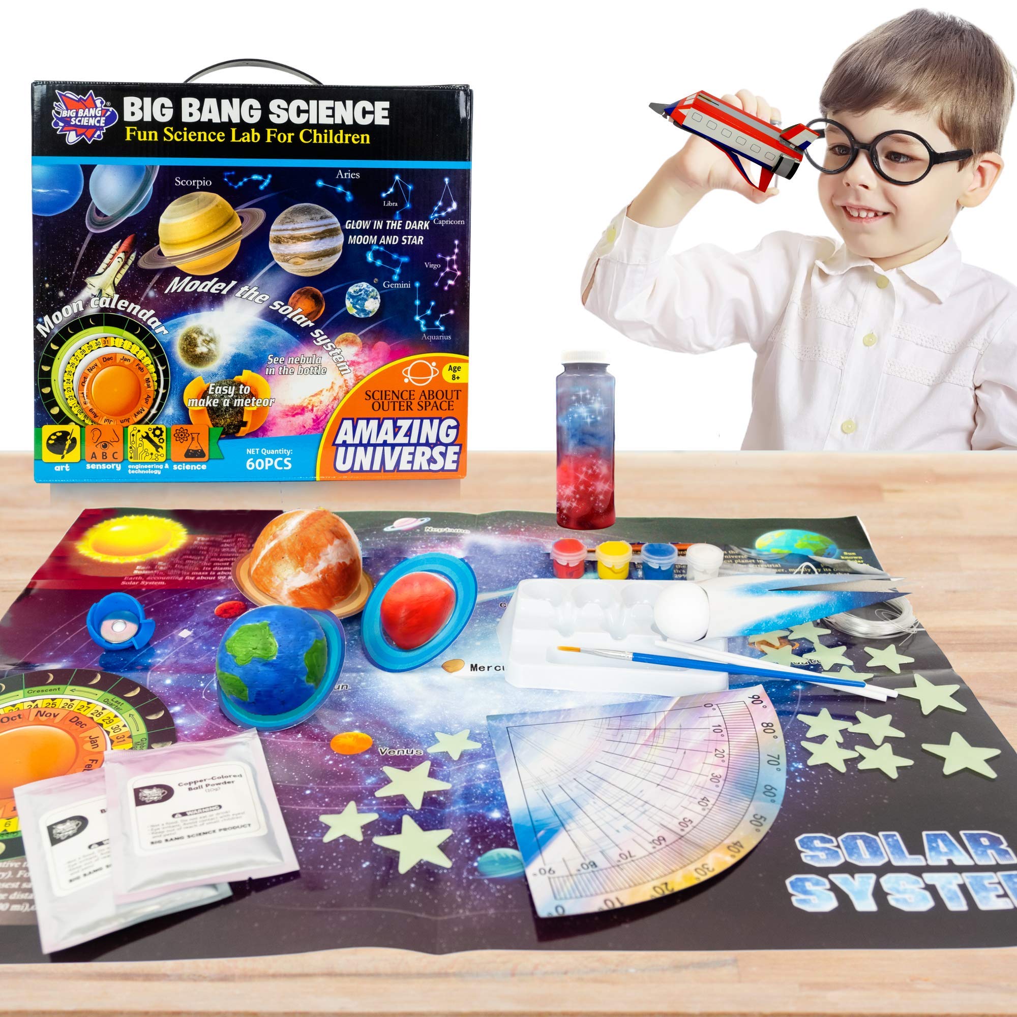 Jigamix Outer Space Science Kit for Kids 6 & Up Learn About Solar System - Planets- Moon Calendar - Measure Latitude - Constellations - Meteors 7 Different Activities Include 3D Solar System Poster