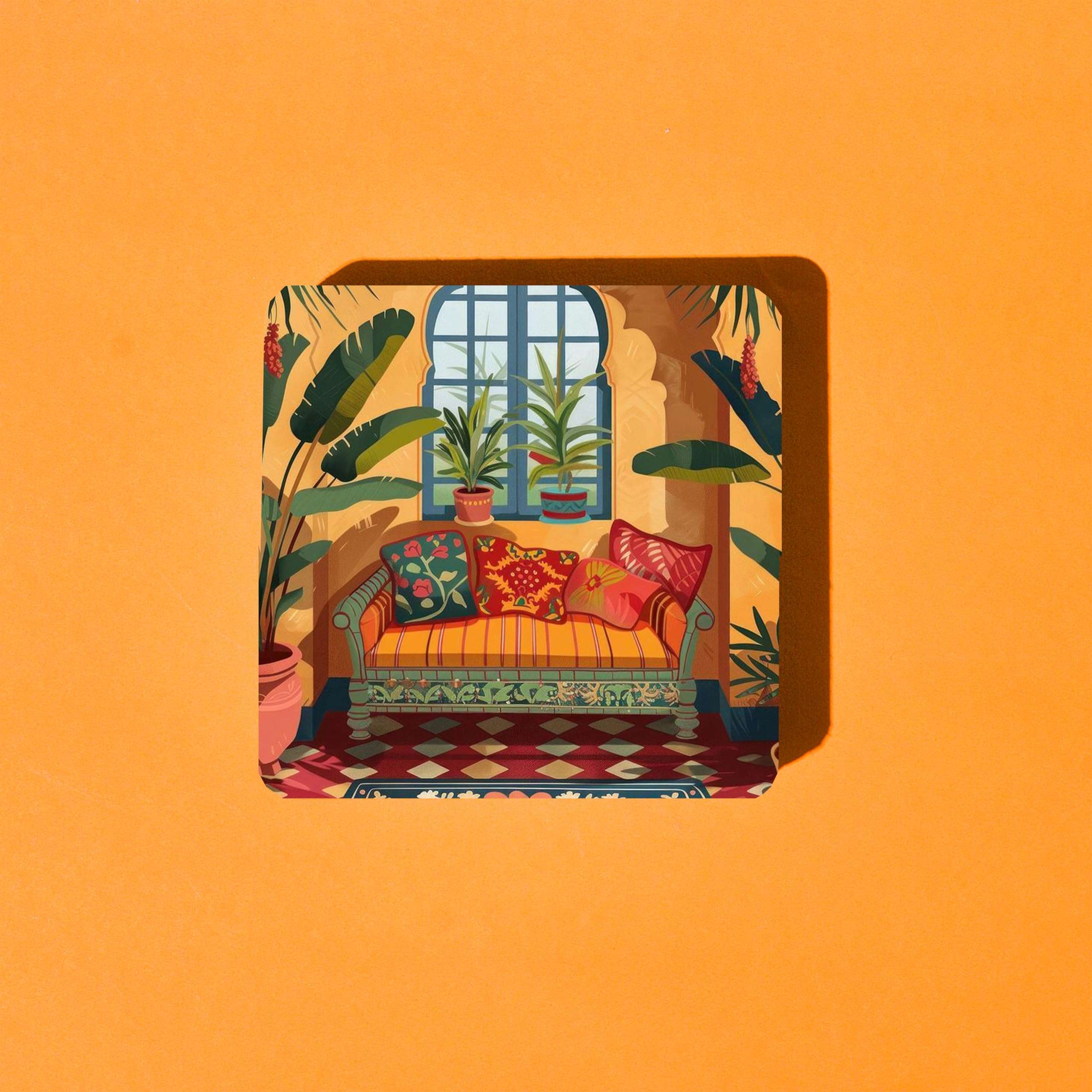 TAJNAN Indian Art Printed Coaster Set of 6 Beautiful Wooden Coasters with Plastic Coating Proper Coaster Stand Designer (taj-Coaster-auto-h) 4