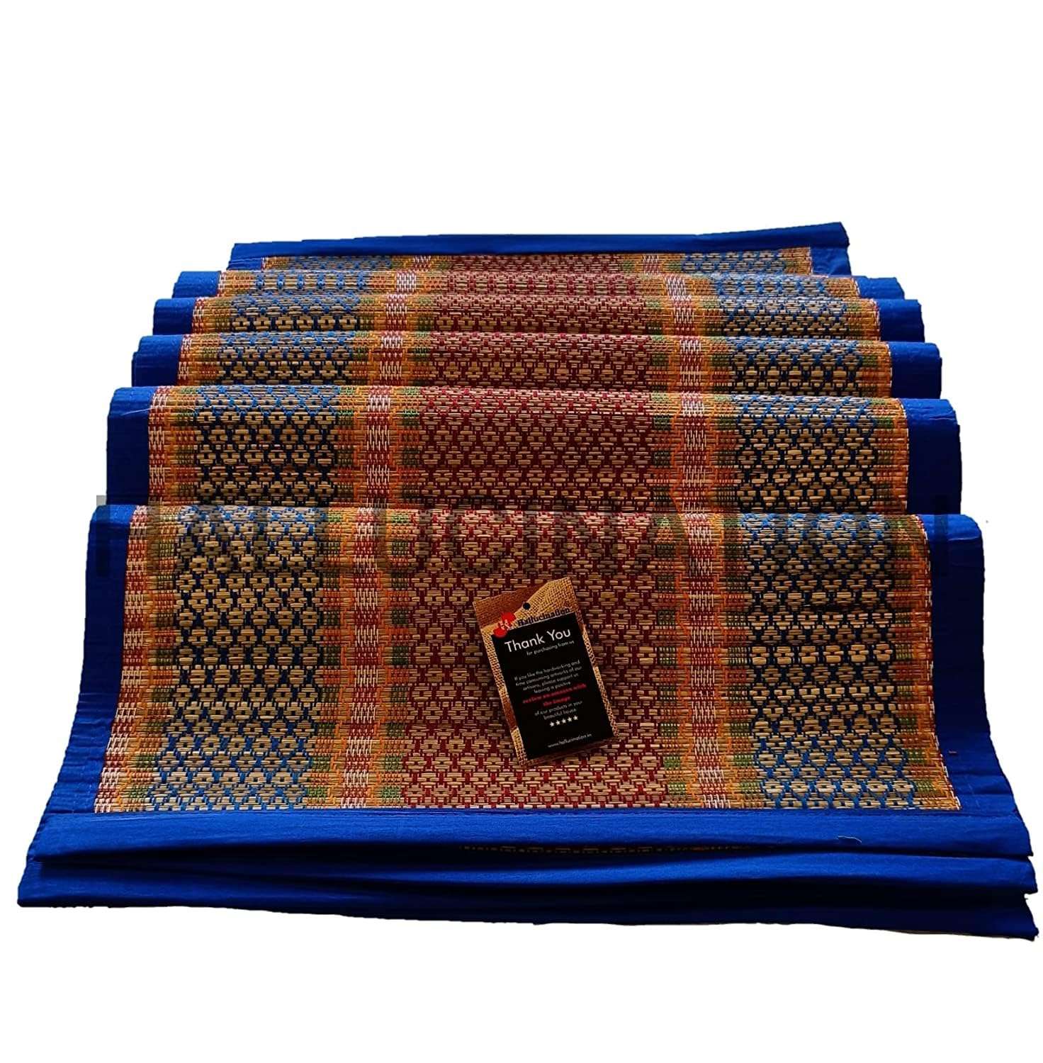 HALLUCINATION Chatai Mats for Home Sleeping on Floor Single Double King Queen Size Natural Dried Korai Pai Grass Made Yoga Mat (Blue3, Single (3ft X 6ft))