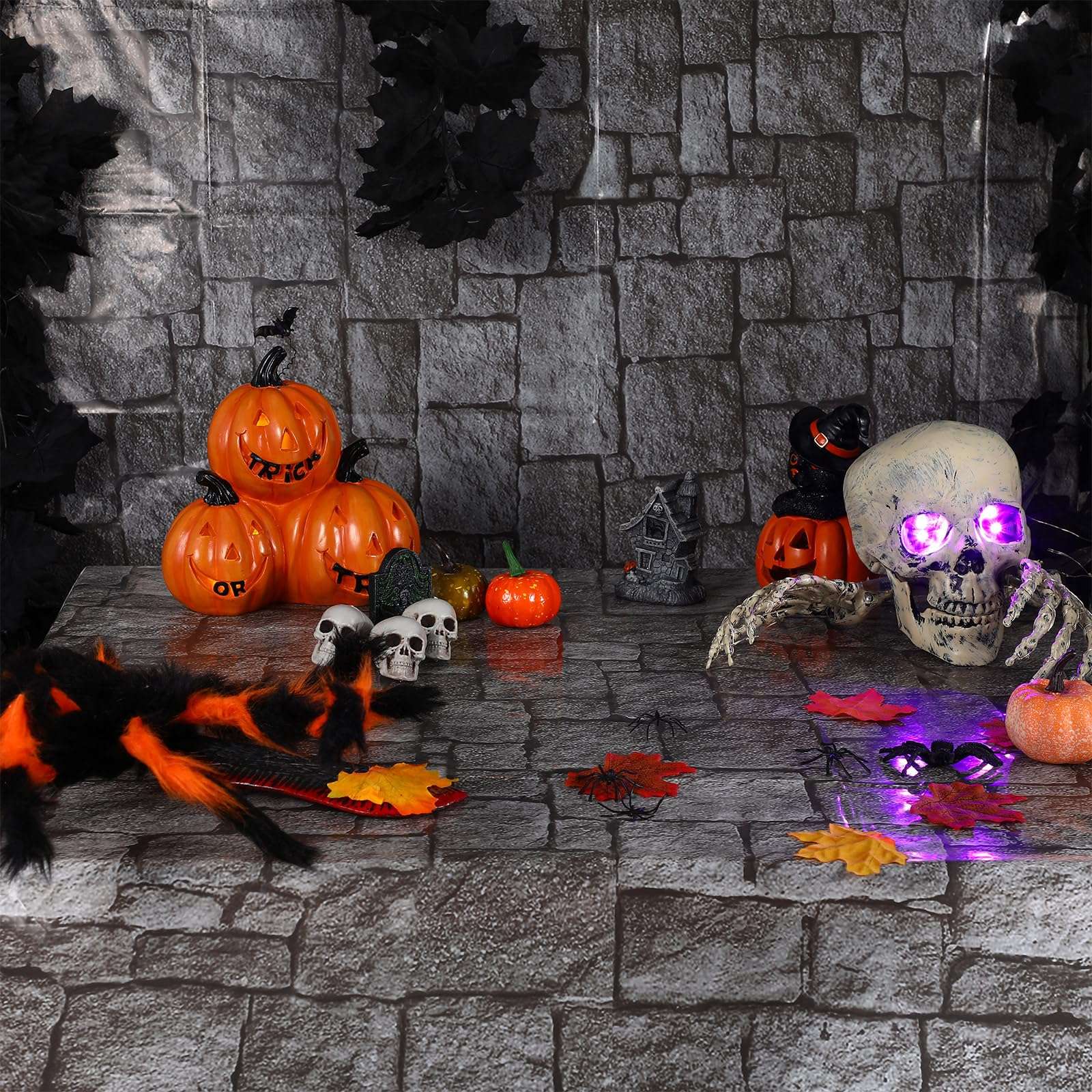 12 Sheets 4.5 x 9 Feet Brick Stone Wall Backdrop Tablecloths Halloween Medieval Castle Party Decorations Wallpaper Curtains Door Removable Brick Photo Backdrop for Winter Christmas Party (Dark Gray) 4